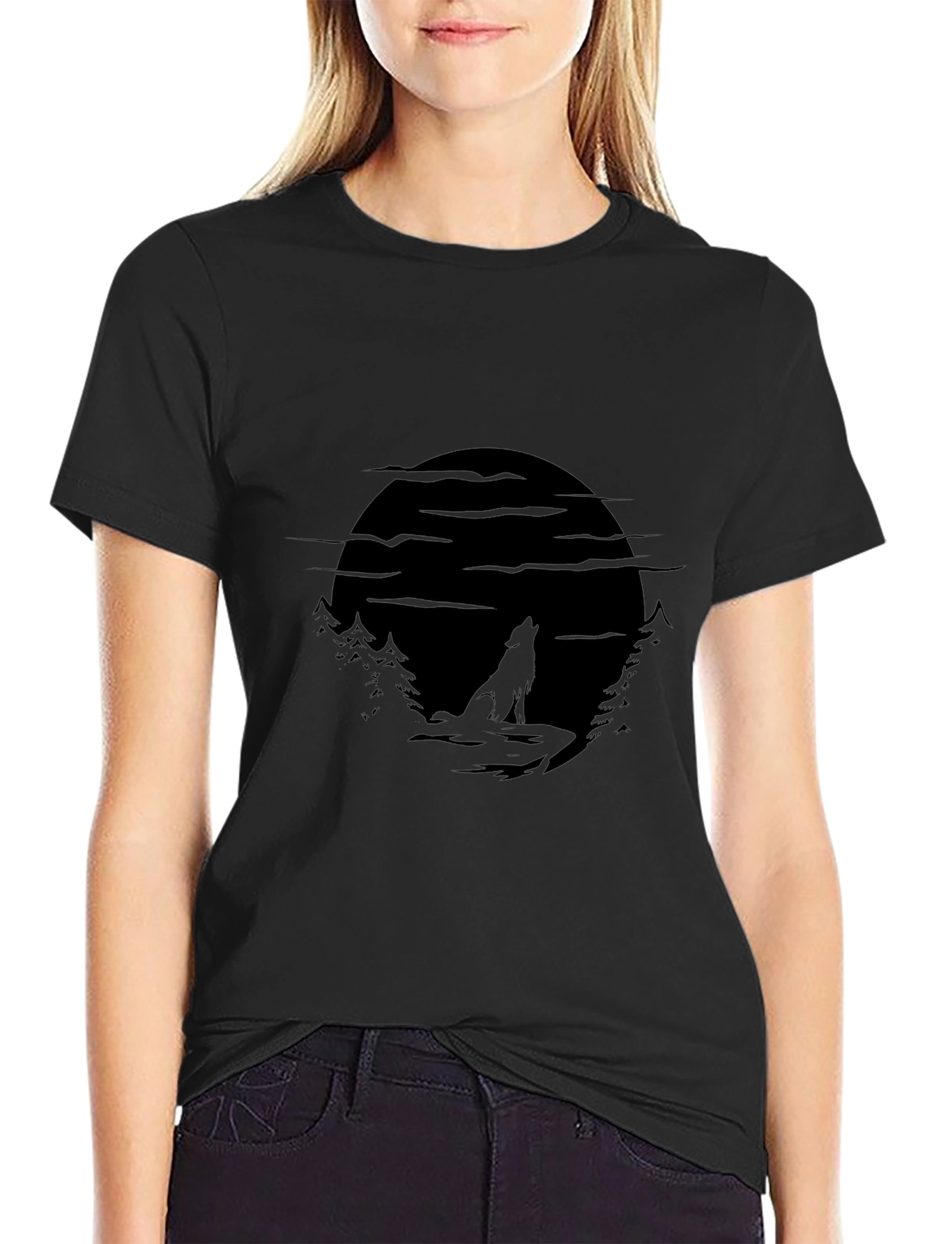 Wolf Moon Silhouette Black T-Shirt