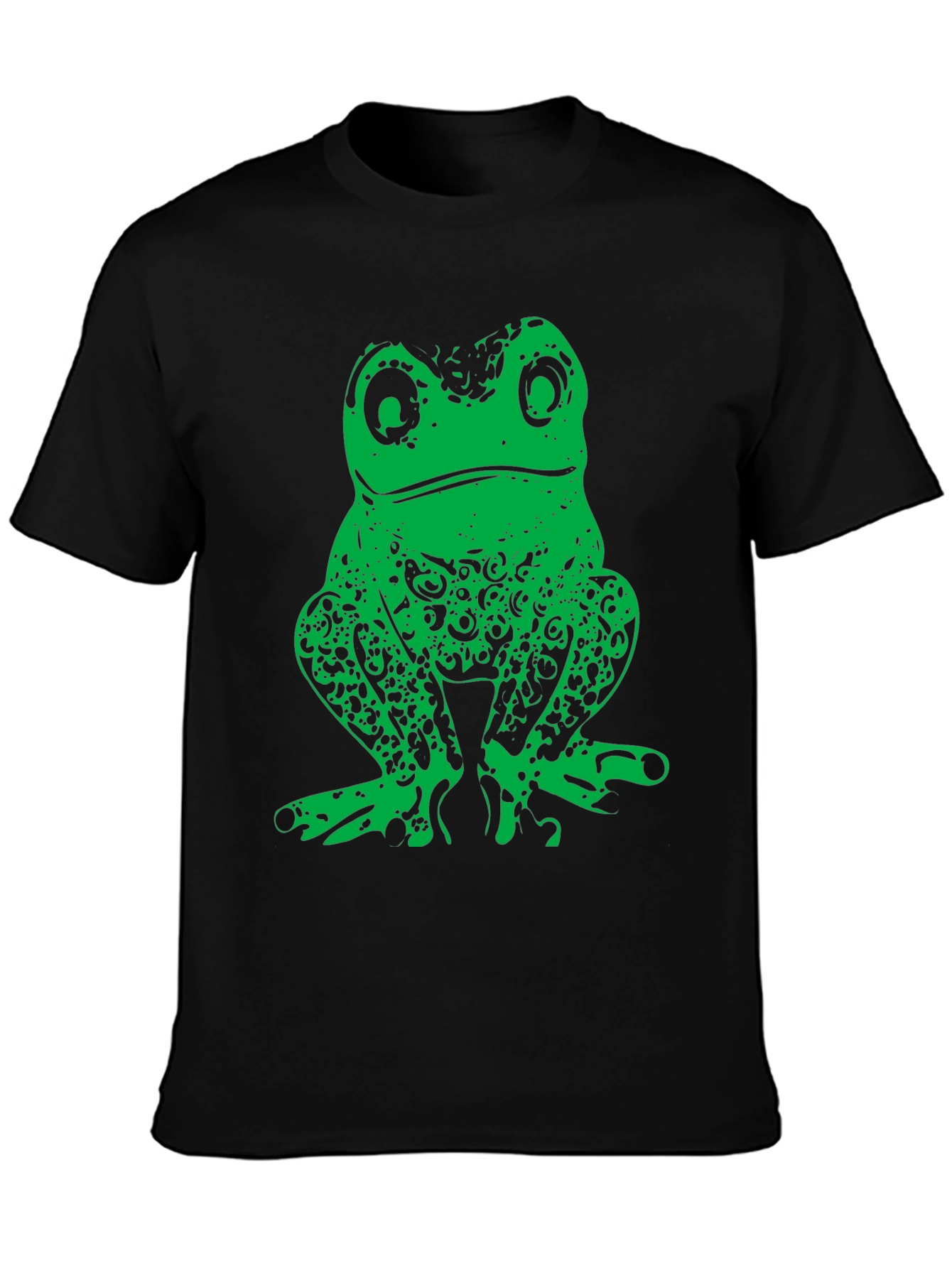 Green Frog Graphic Print Black T-Shirt