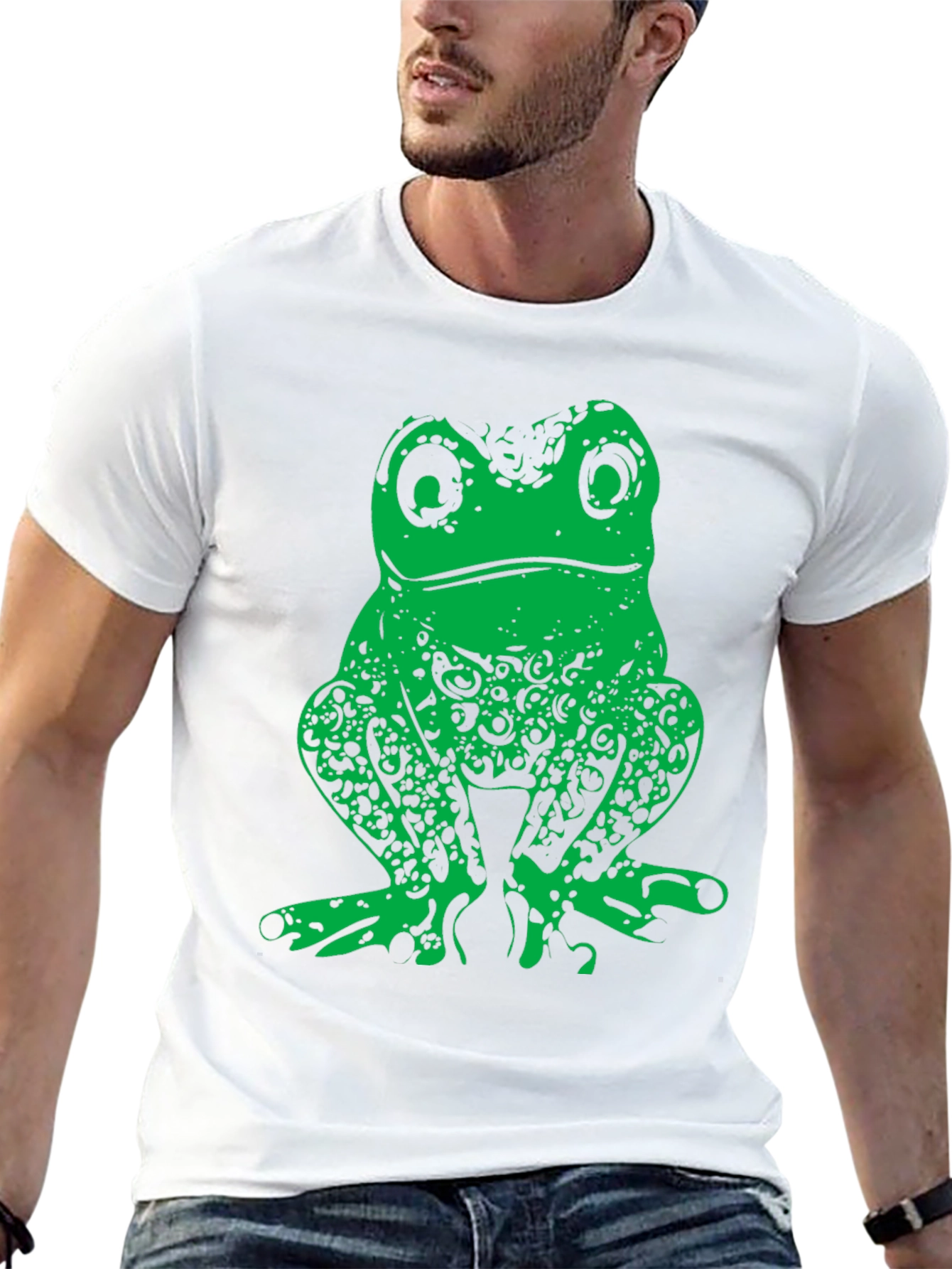 Green Frog Graphic Print Black T-Shirt