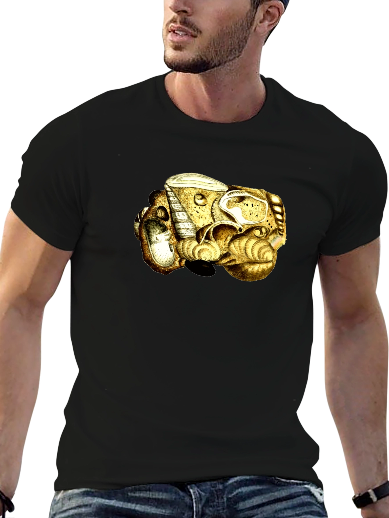 Abstract Golden Sea Shell Art Black T-Shirt