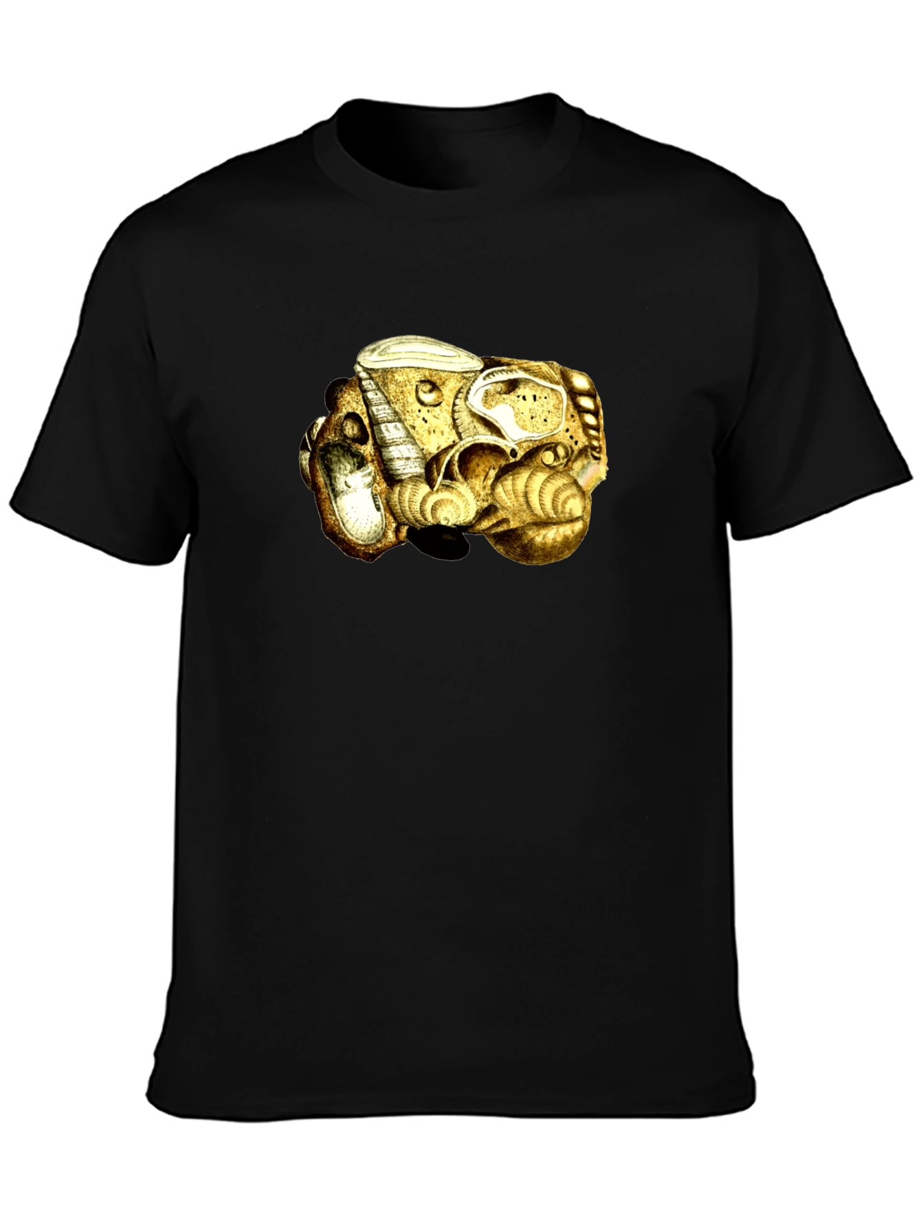 Abstract Golden Sea Shell Art Black T-Shirt