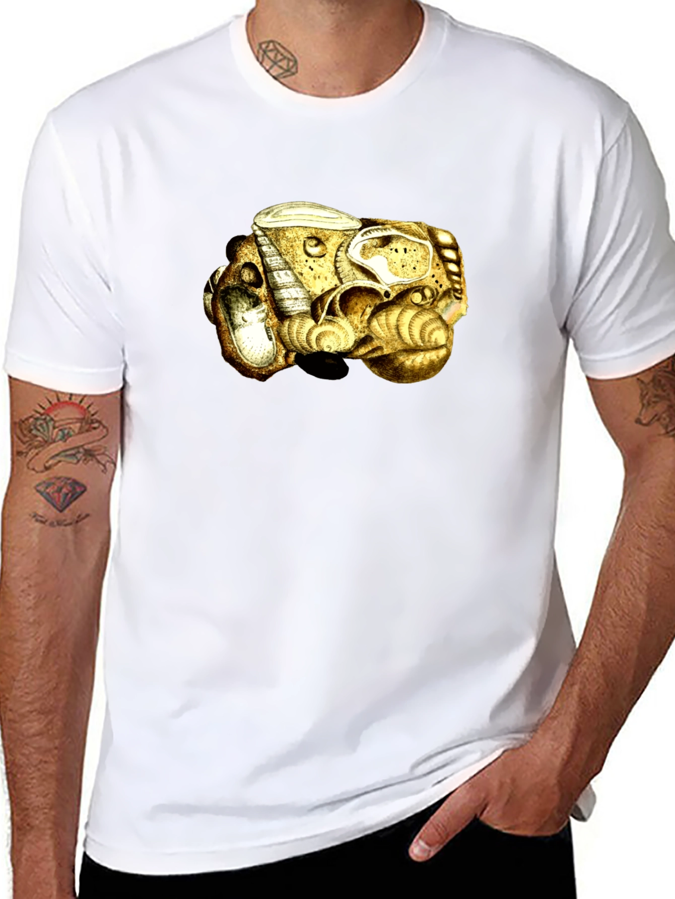 Abstract Golden Sea Shell Art Black T-Shirt