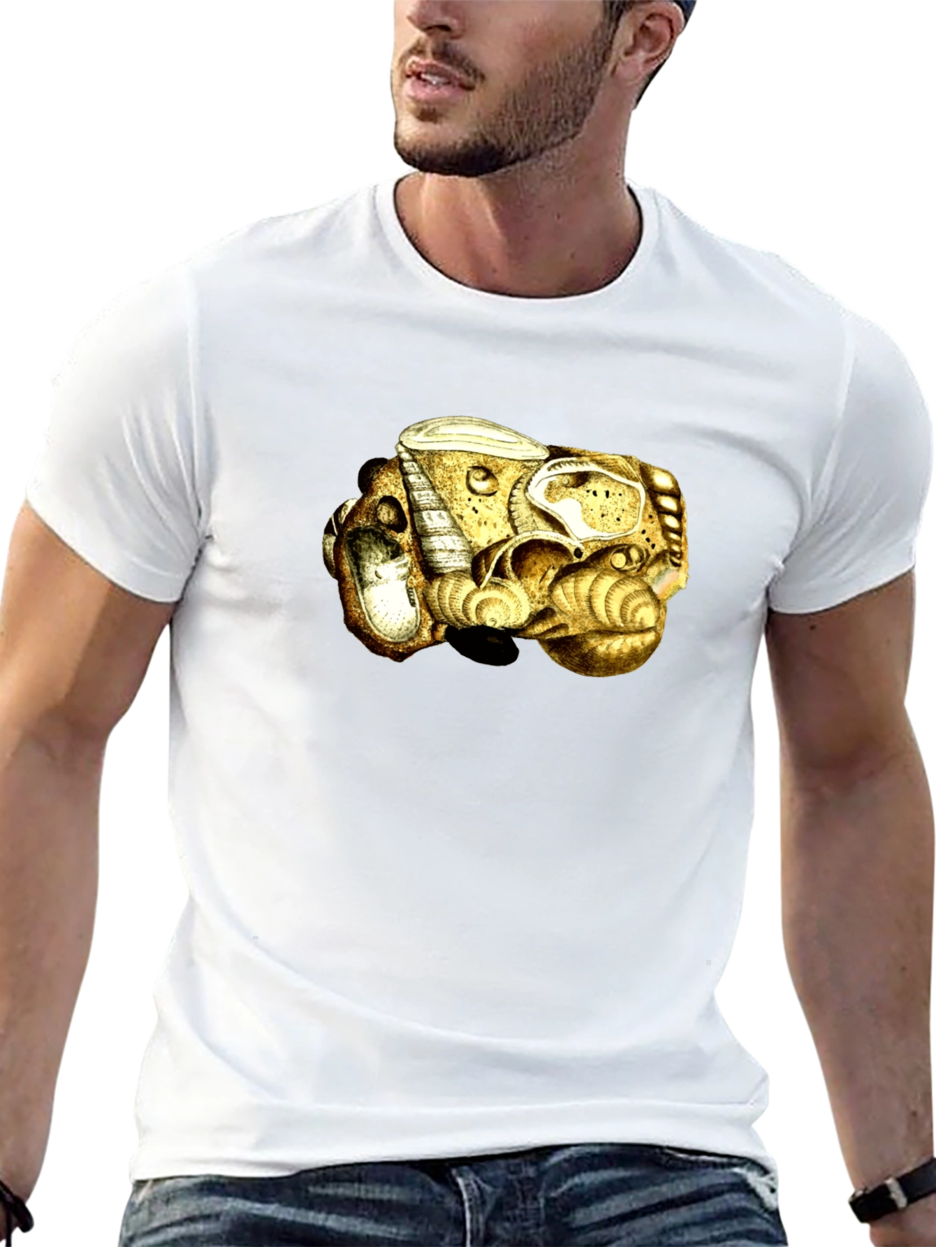 Abstract Golden Sea Shell Art Black T-Shirt
