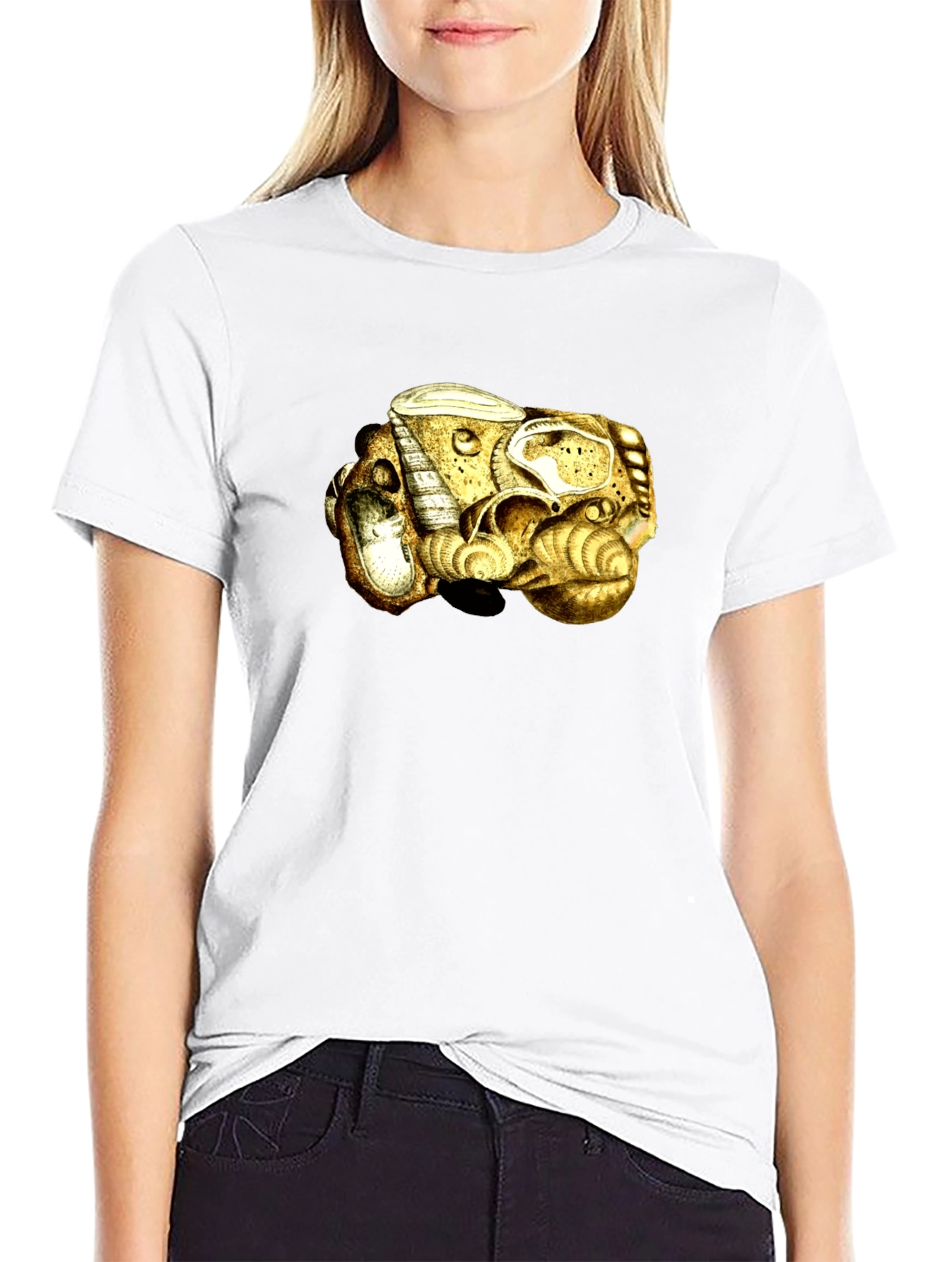 Abstract Golden Sea Shell Art Black T-Shirt