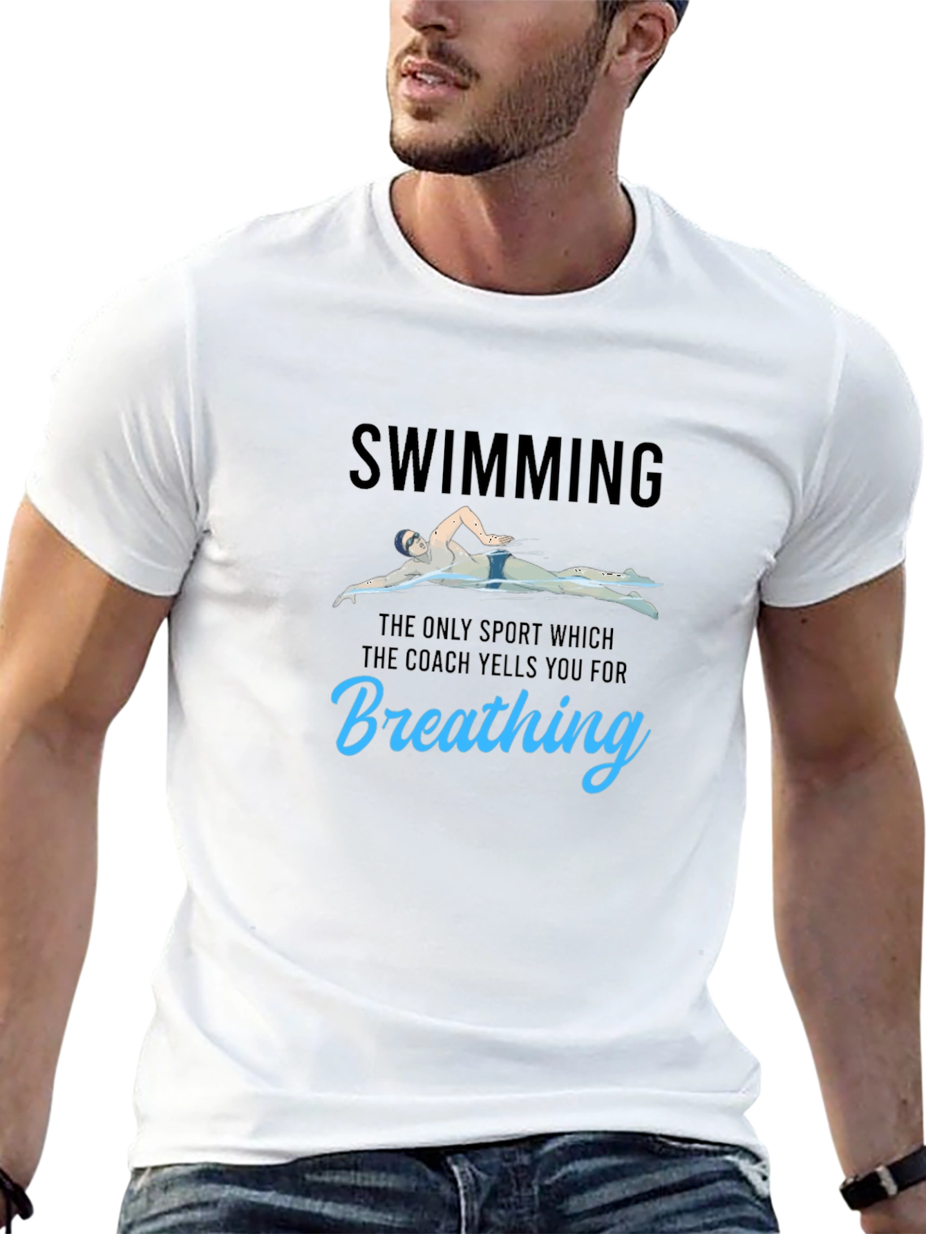 Funny Swimming T-Shirt - Breathing Pun Tee