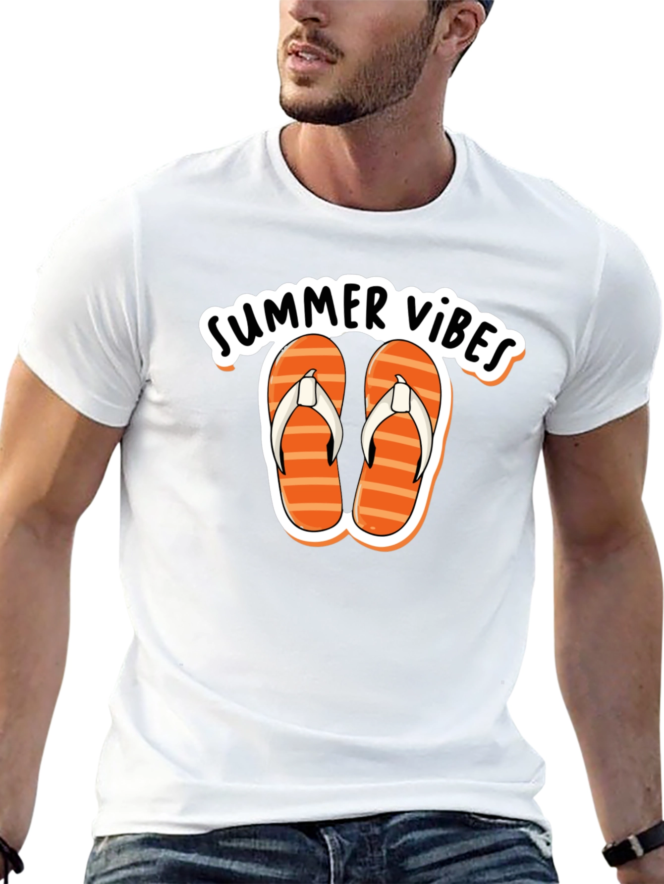 Summer Vibes Graphic Tee - Flip Flops Design