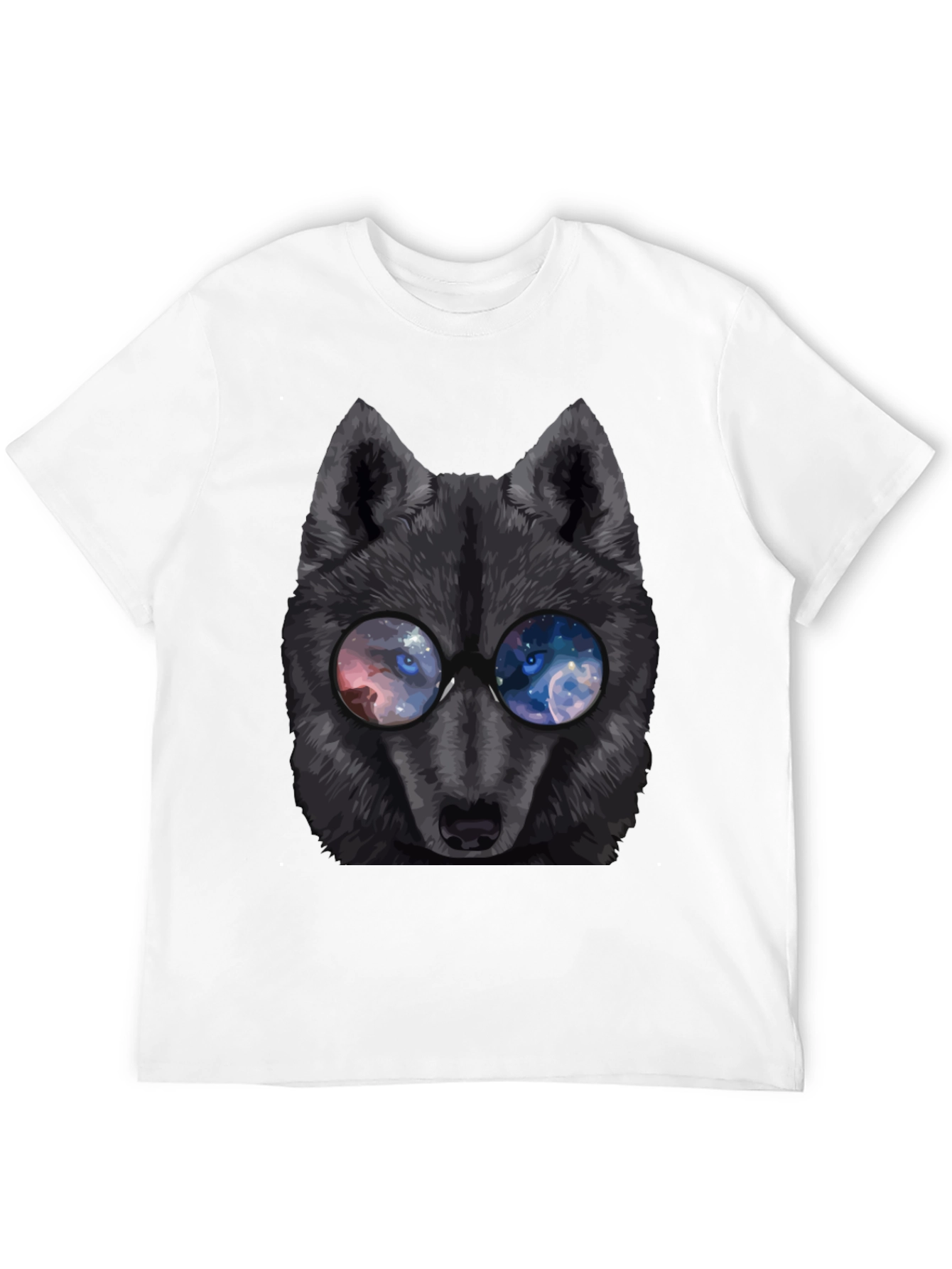 Wolf with Galaxy Eyes T-Shirt - Mens Black Tee