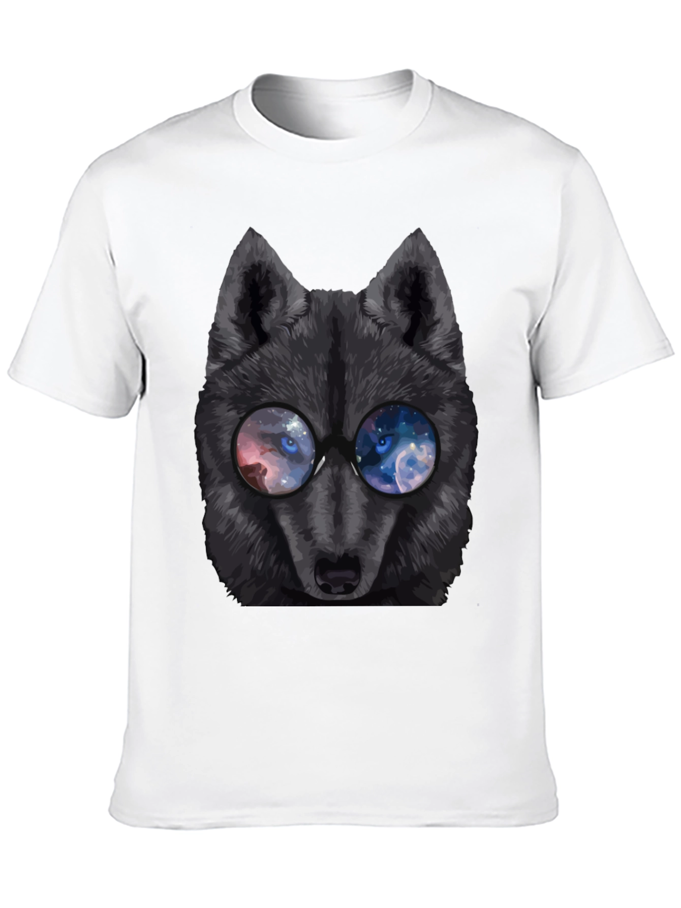 Wolf with Galaxy Eyes T-Shirt - Mens Black Tee