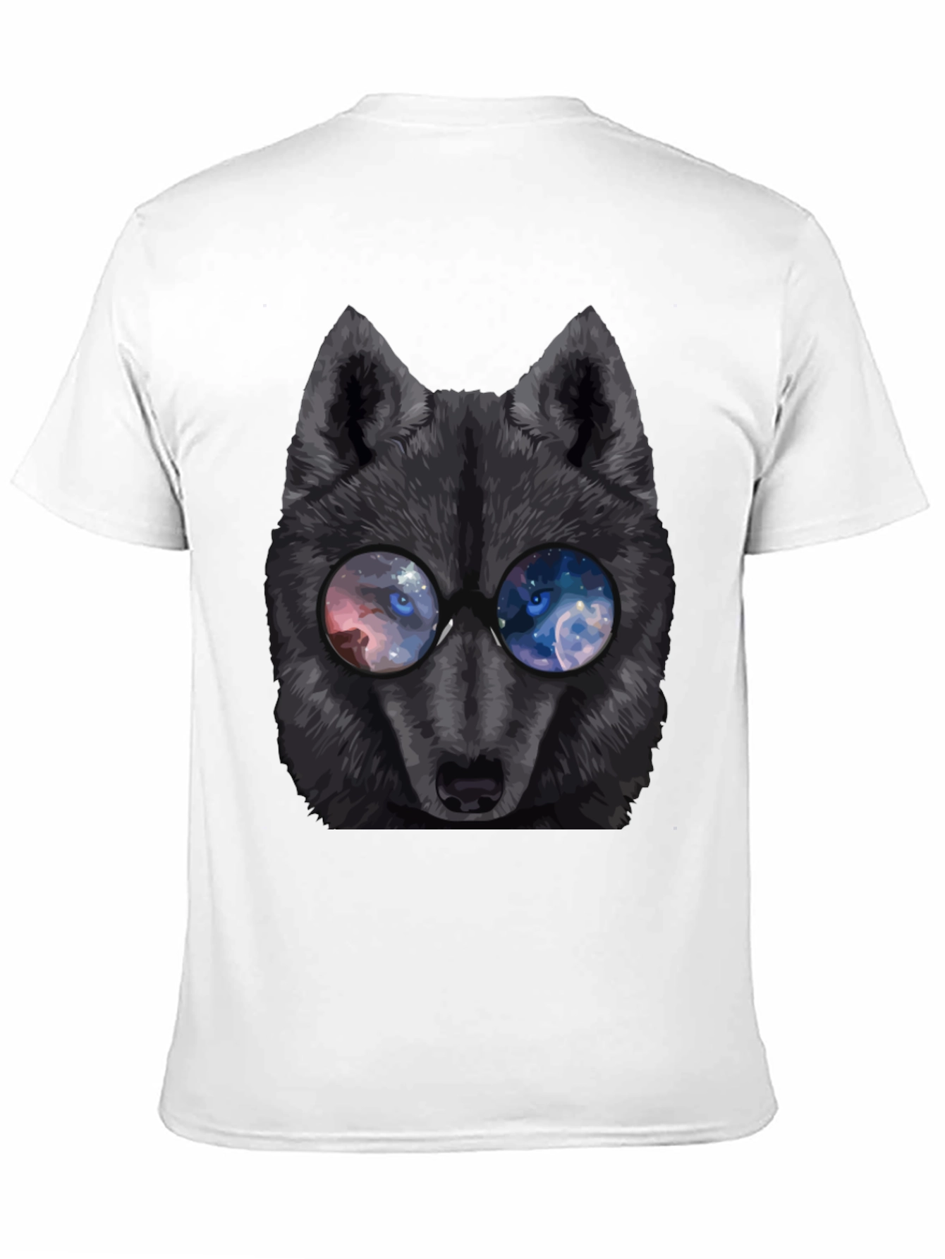 Wolf with Galaxy Eyes T-Shirt - Mens Black Tee