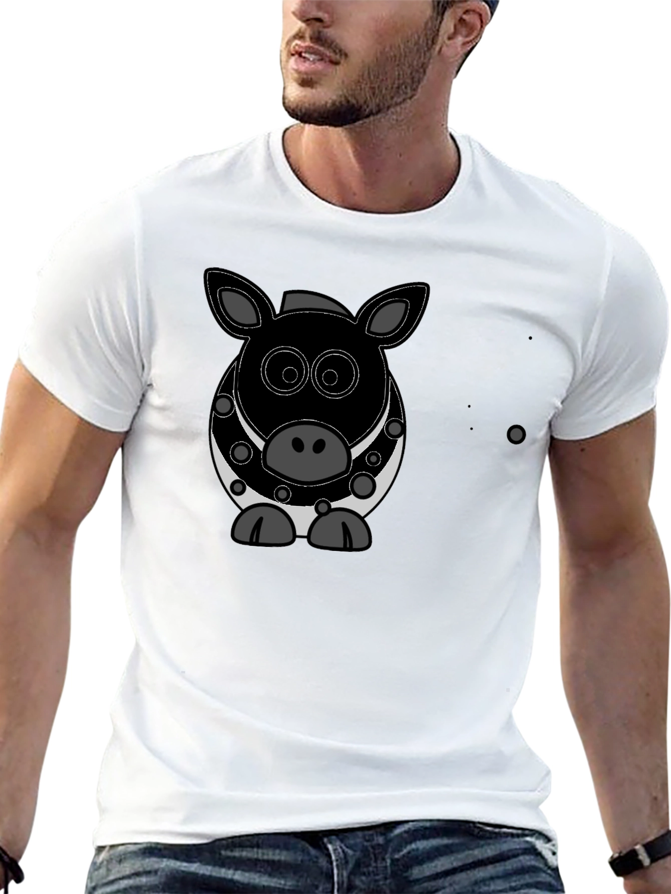 Cartoon Pig Graphic Black T-Shirt