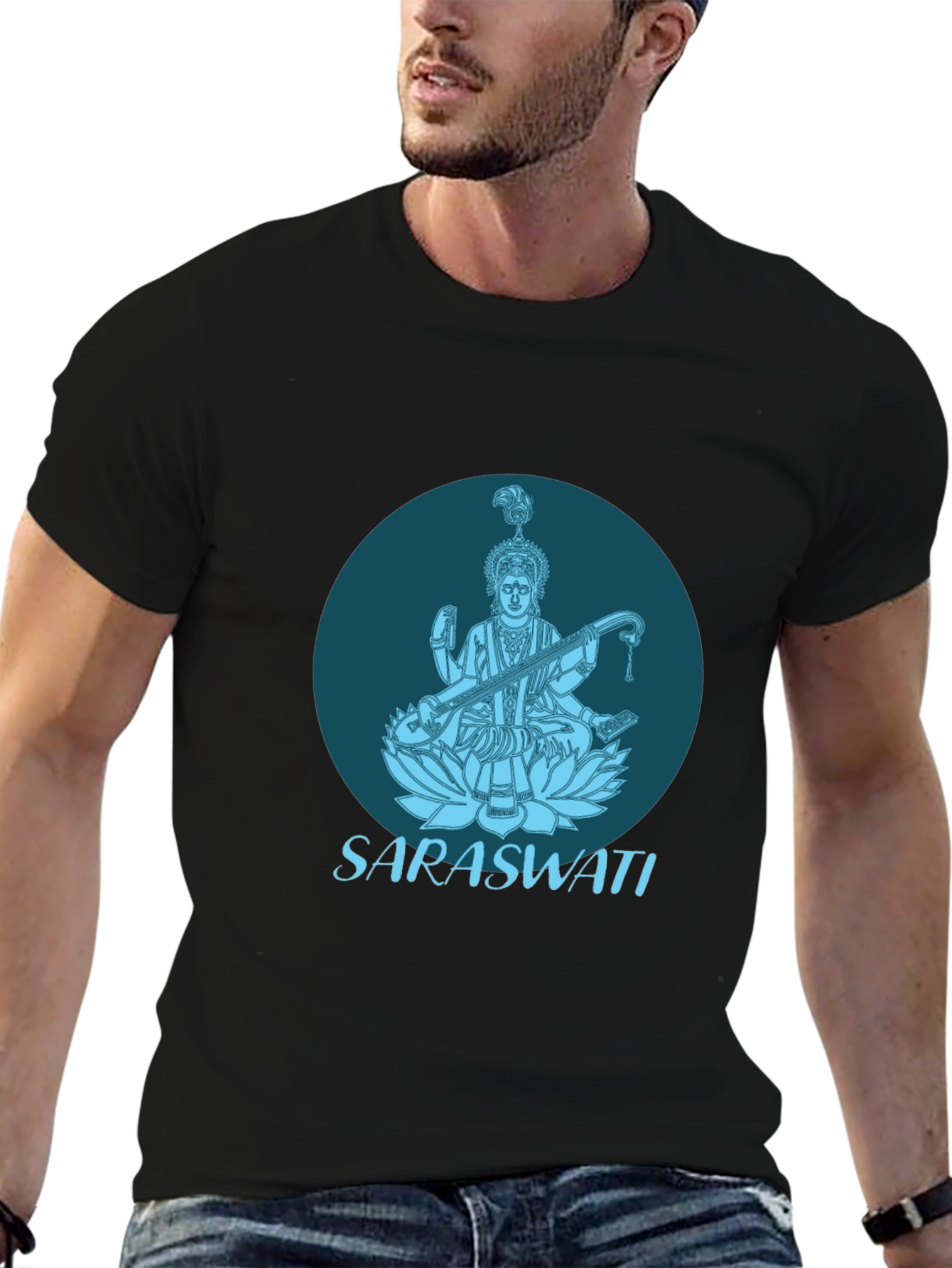 Saraswati Graphic Tee - Black Cotton T-Shirt
