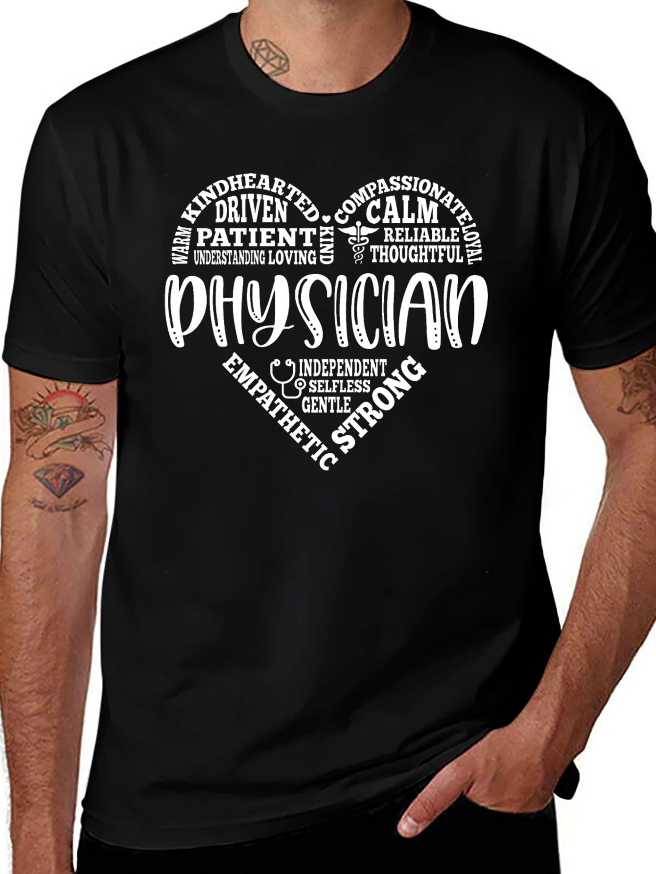 Physician Heart Graphic Black T-Shirt