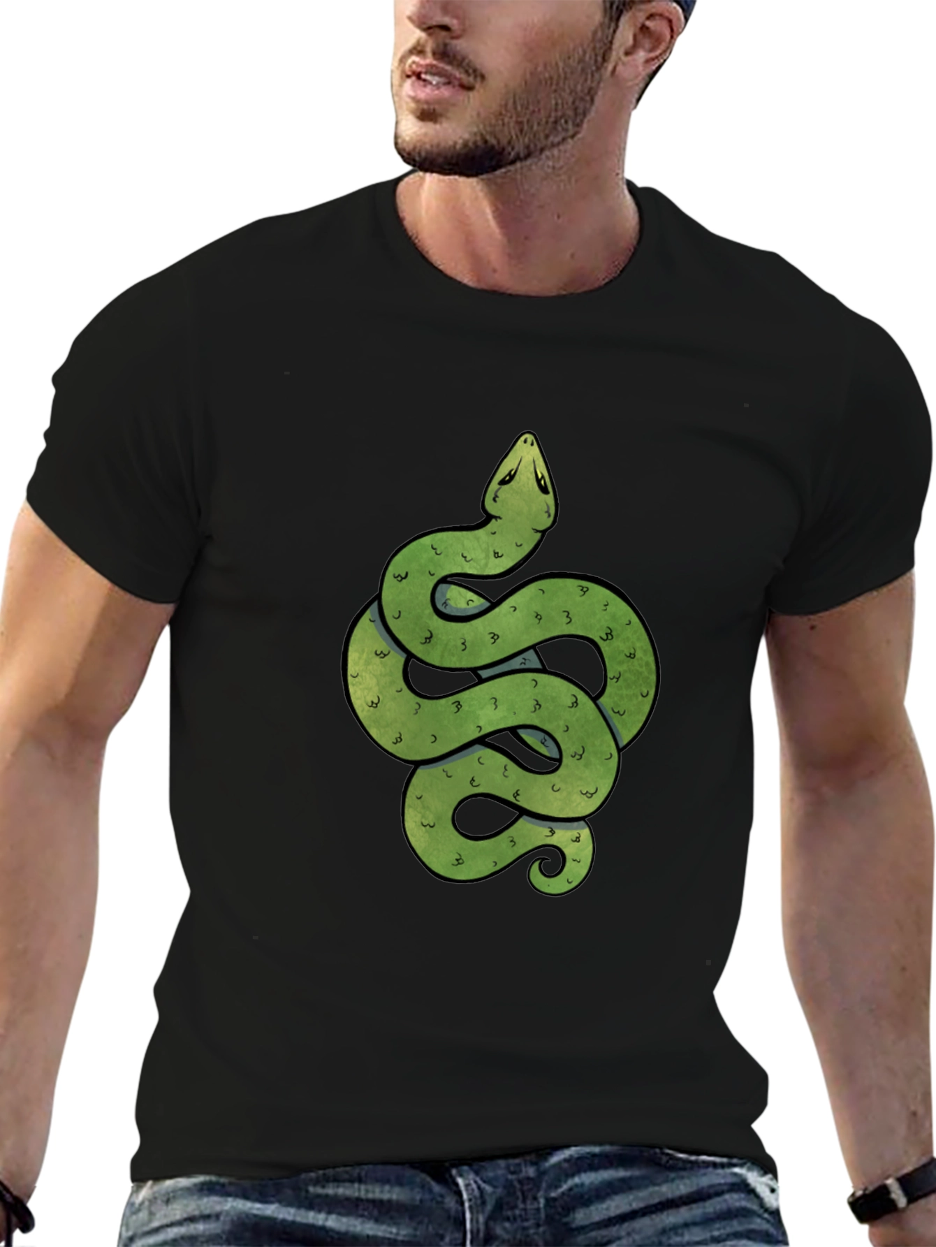 Green Snake Graphic Print Crew Neck T-Shirt
