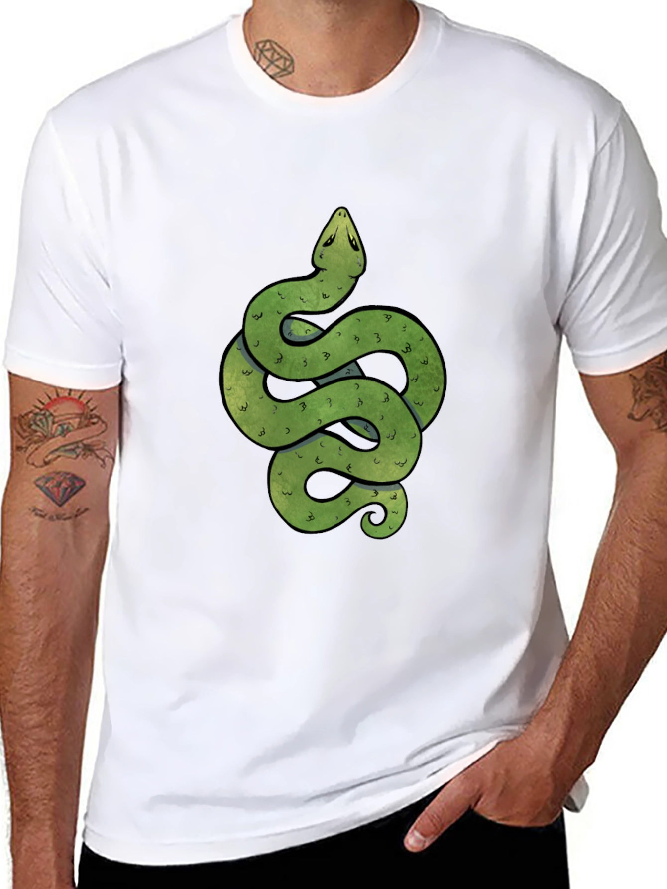 Green Snake Graphic Print Crew Neck T-Shirt