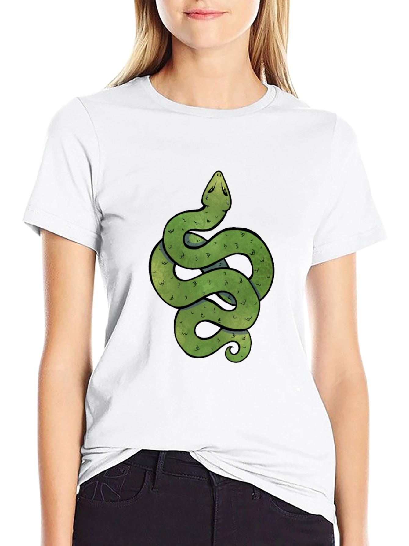 Green Snake Graphic Print Crew Neck T-Shirt