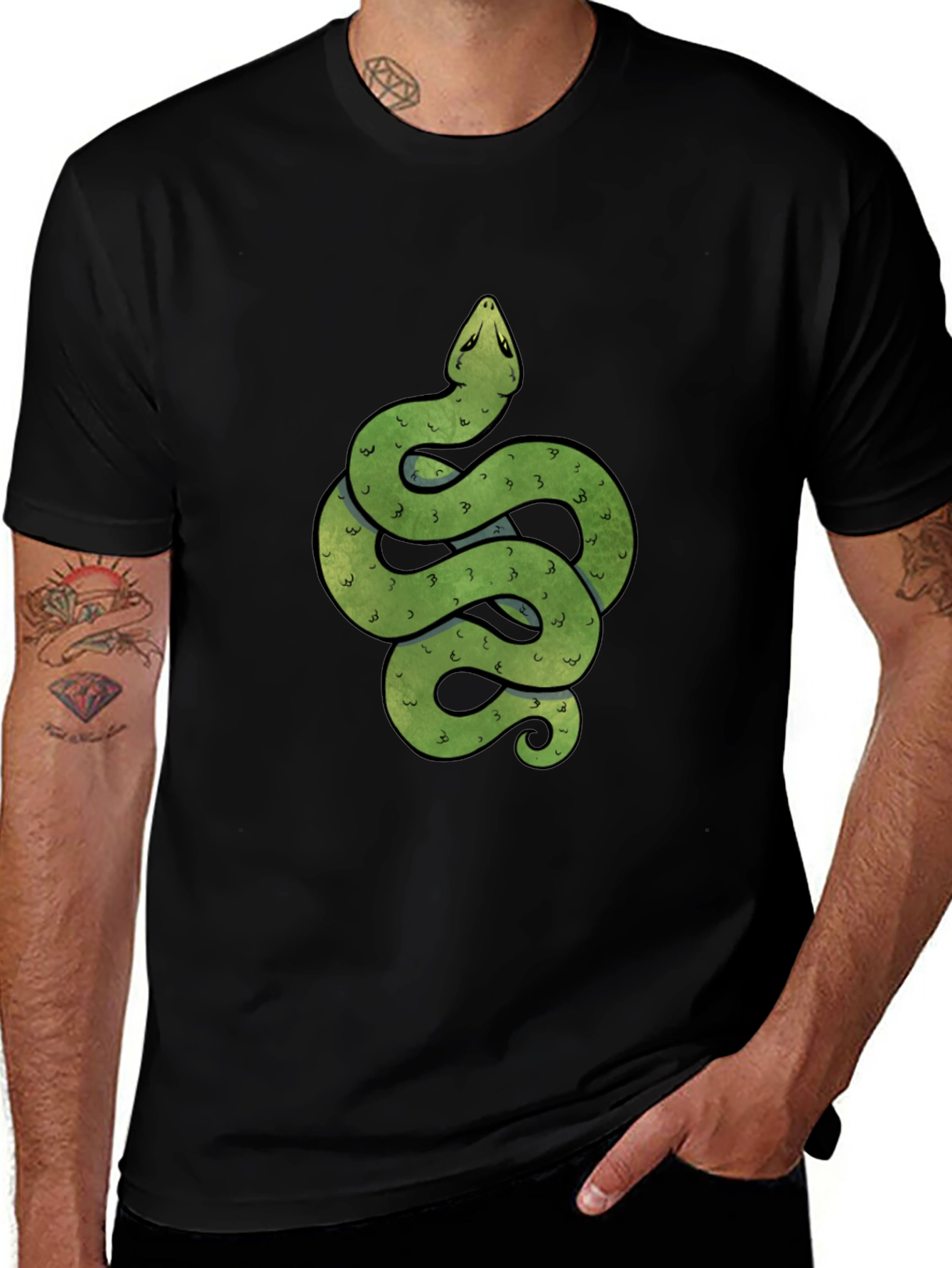 Green Snake Graphic Print Crew Neck T-Shirt