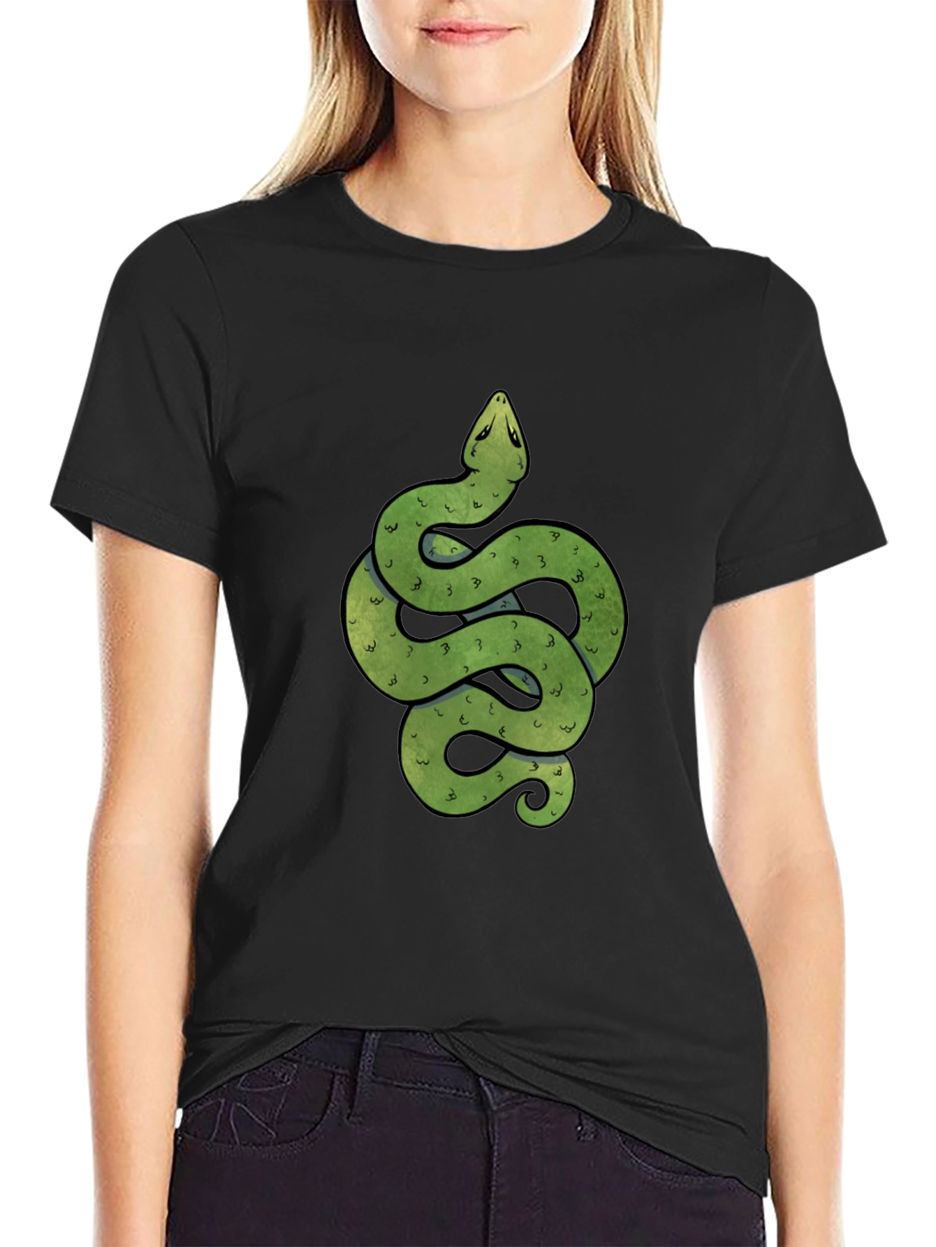 Green Snake Graphic Print Crew Neck T-Shirt
