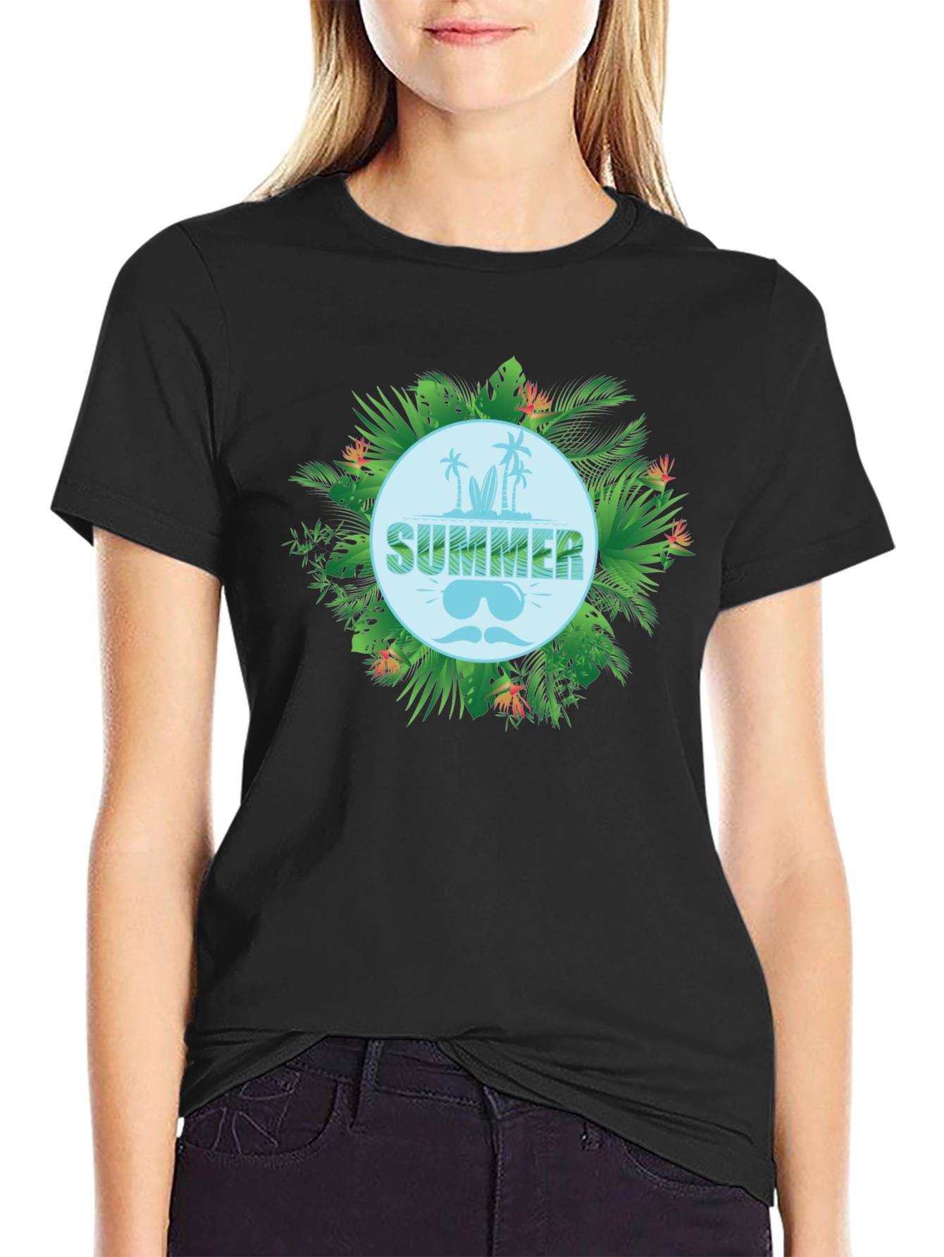 Tropical Summer Graphic Tee - Black