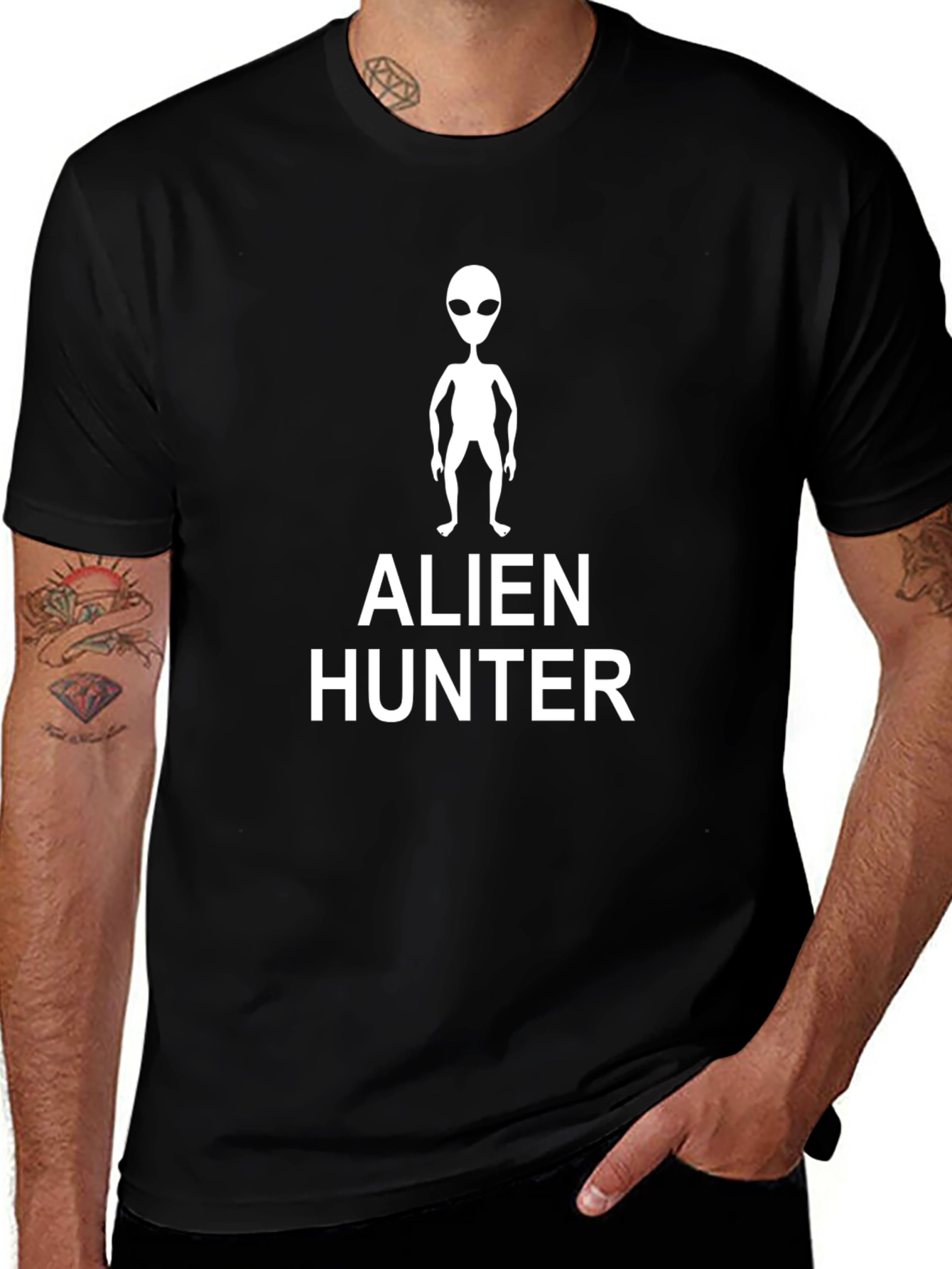 Alien Hunter Graphic Tee - Black Cotton T-Shirt