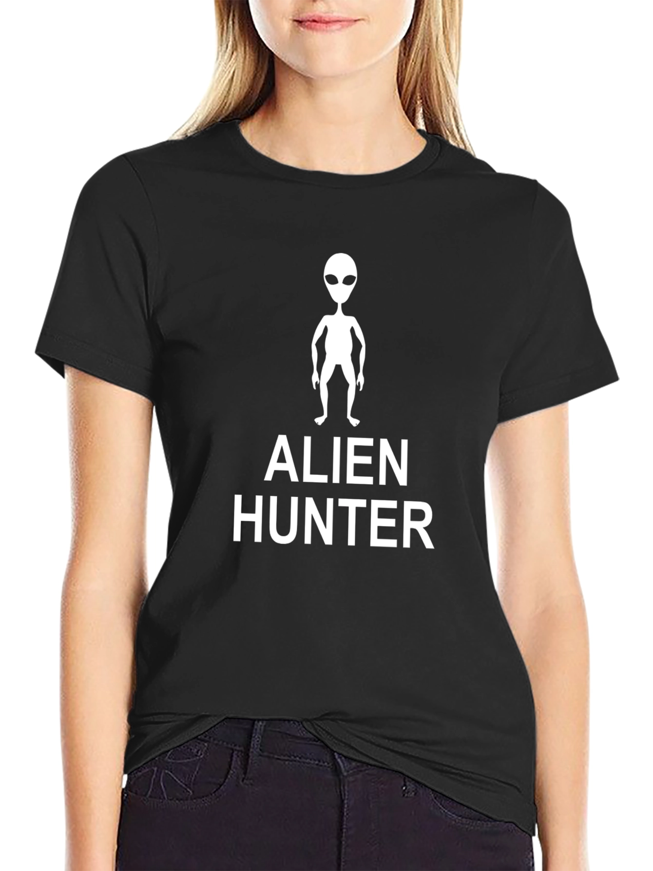 Alien Hunter Graphic Tee - Black Cotton T-Shirt