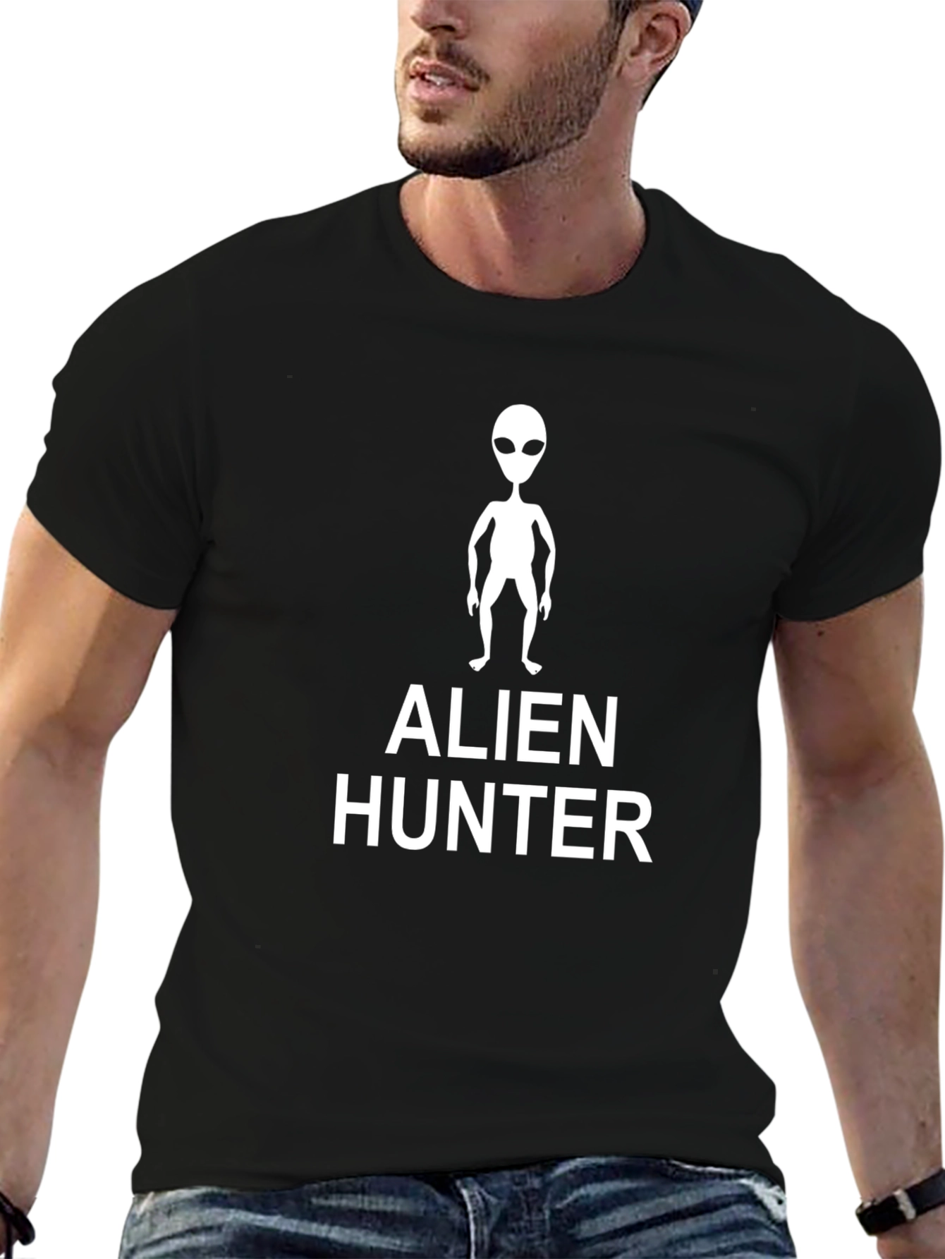 Alien Hunter Graphic Tee - Black Cotton T-Shirt