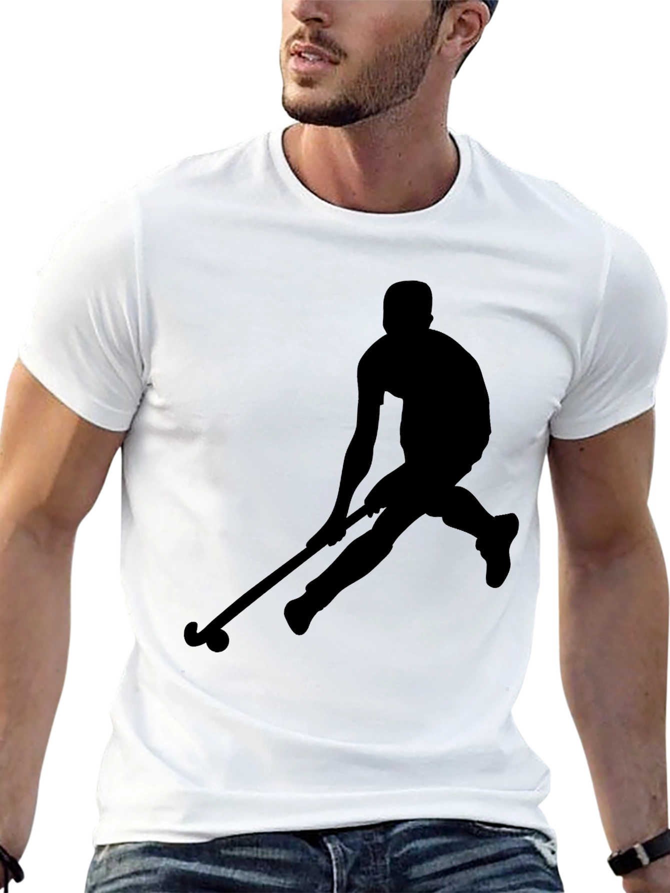 Hockey Player Silhouette Graphic Tee - Black