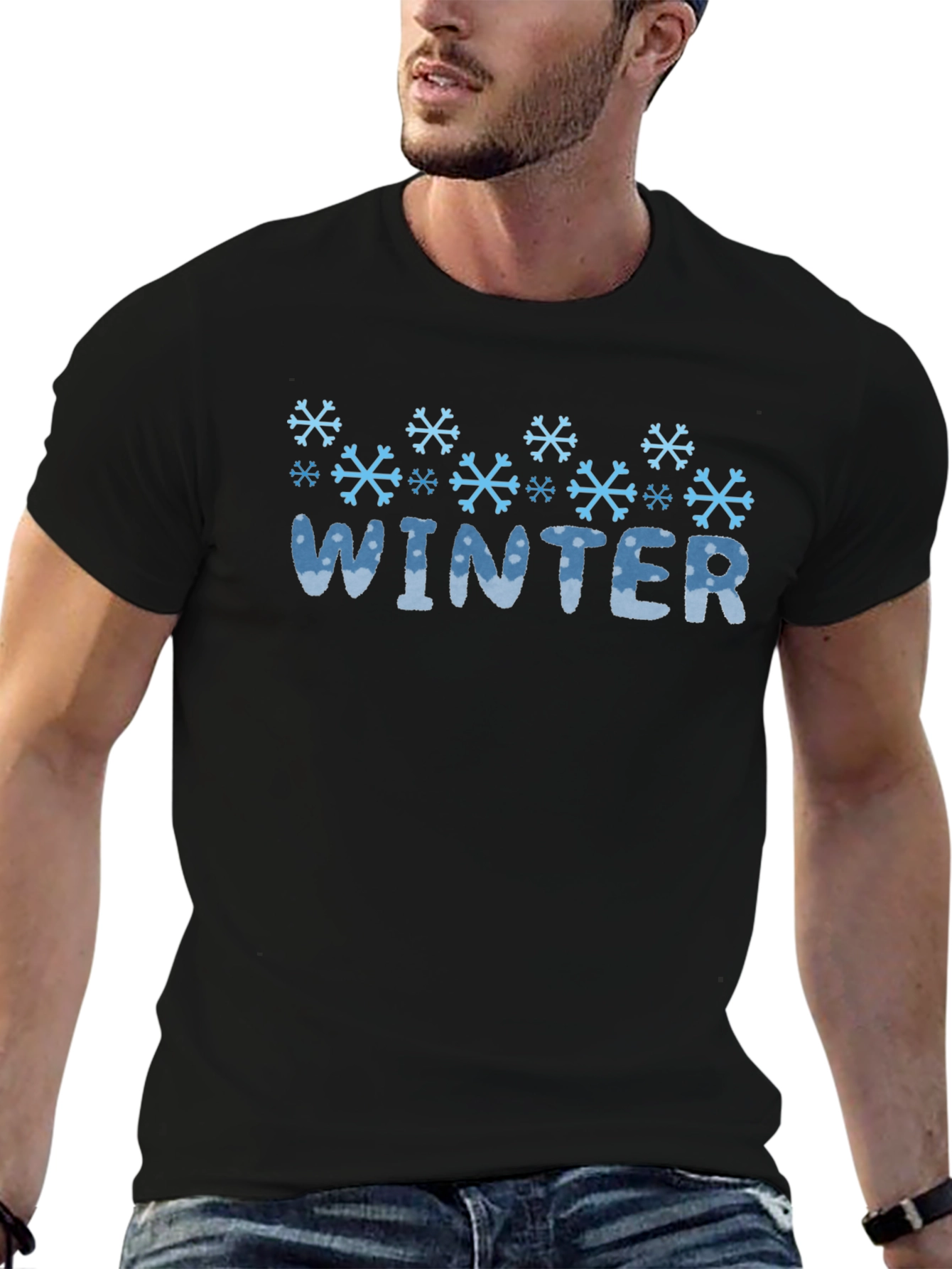 Winter Snowflake Graphic Black T-Shirt