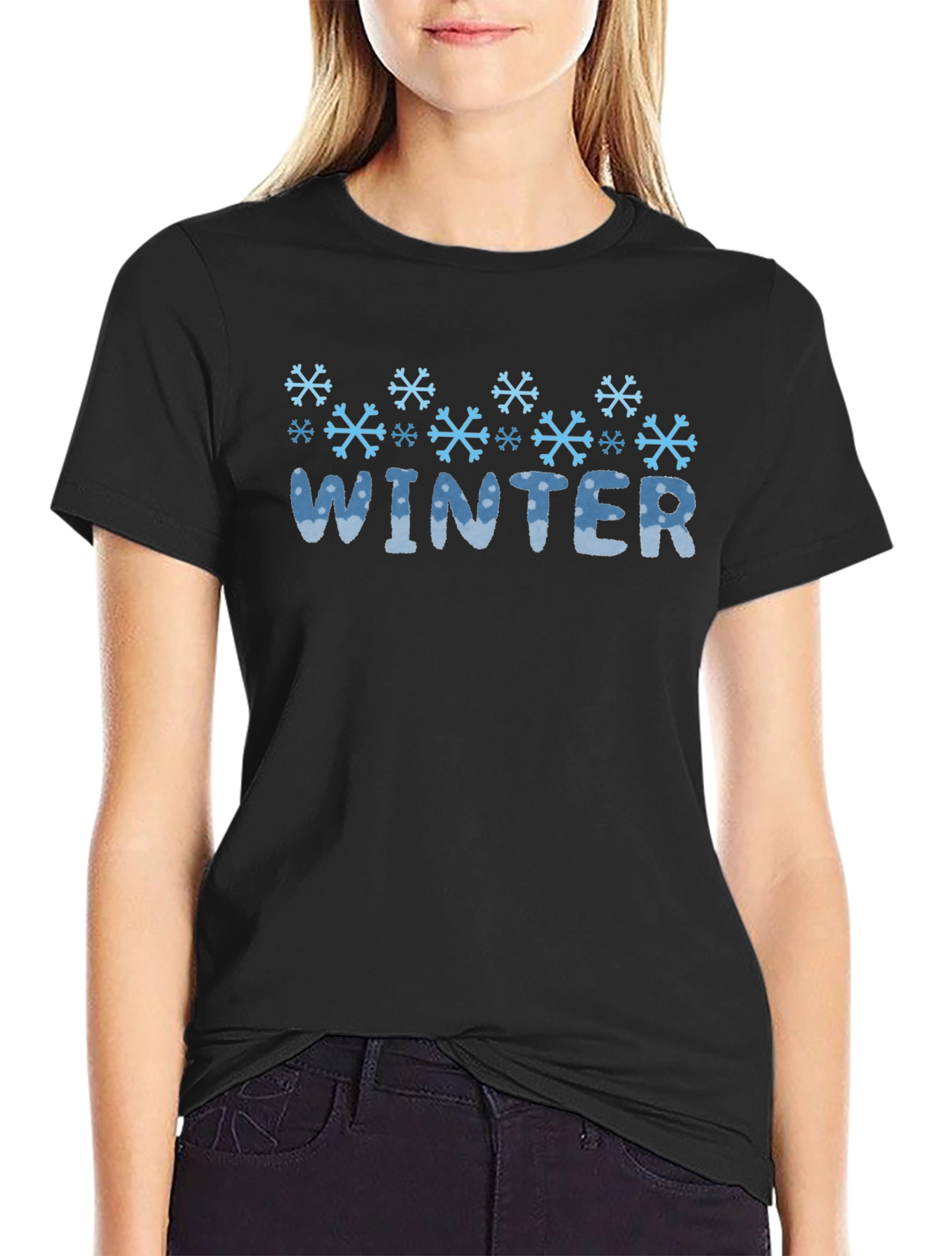 Winter Snowflake Graphic Black T-Shirt