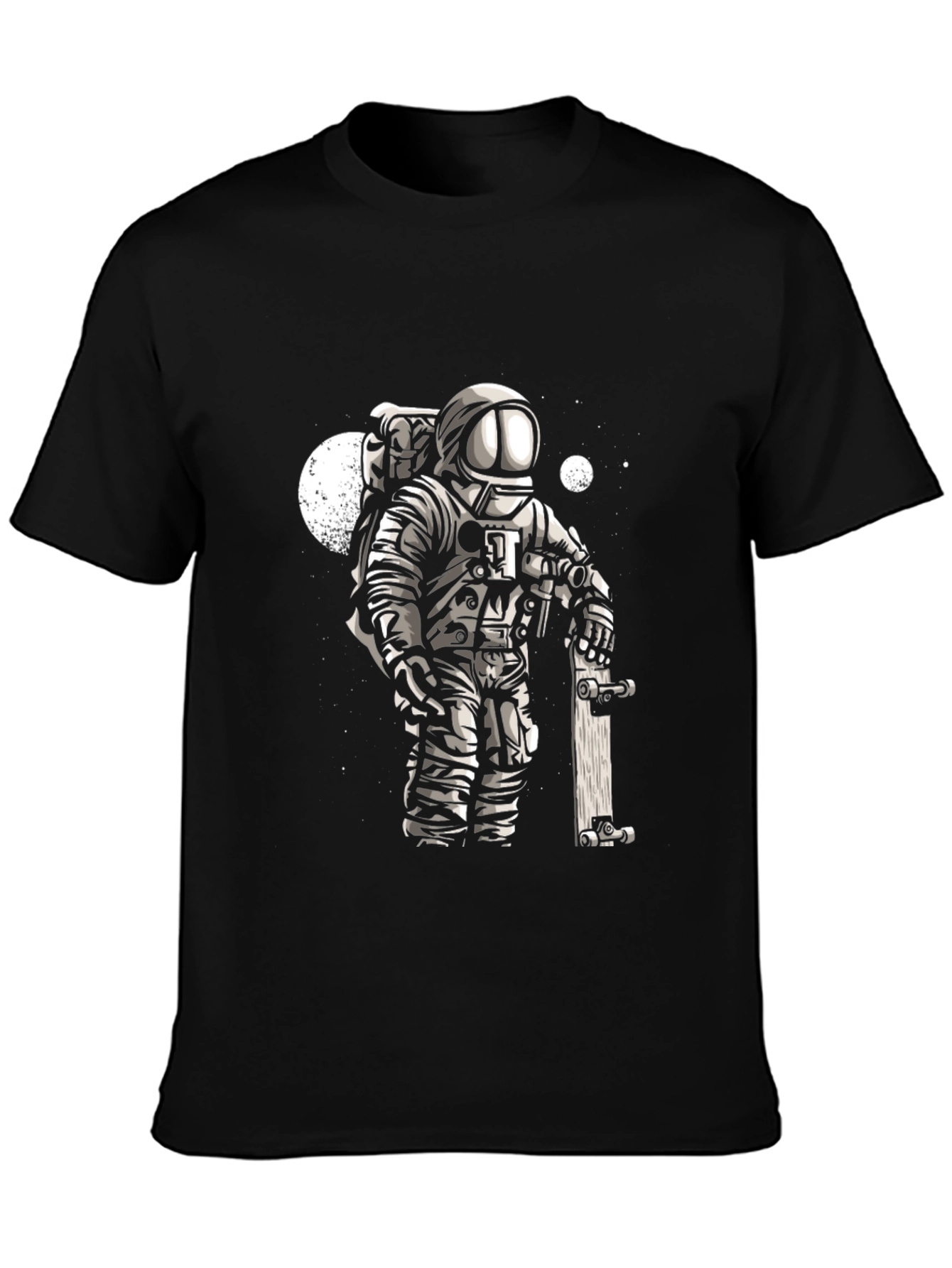 Astronaut Skateboarder Graphic Tee - Cool Black T-Shirt