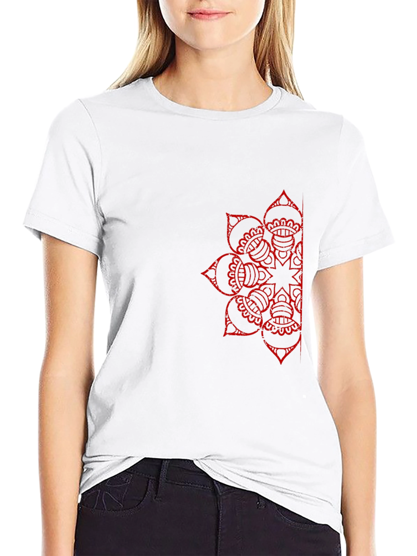 Black T-Shirt with Red Mandala Design