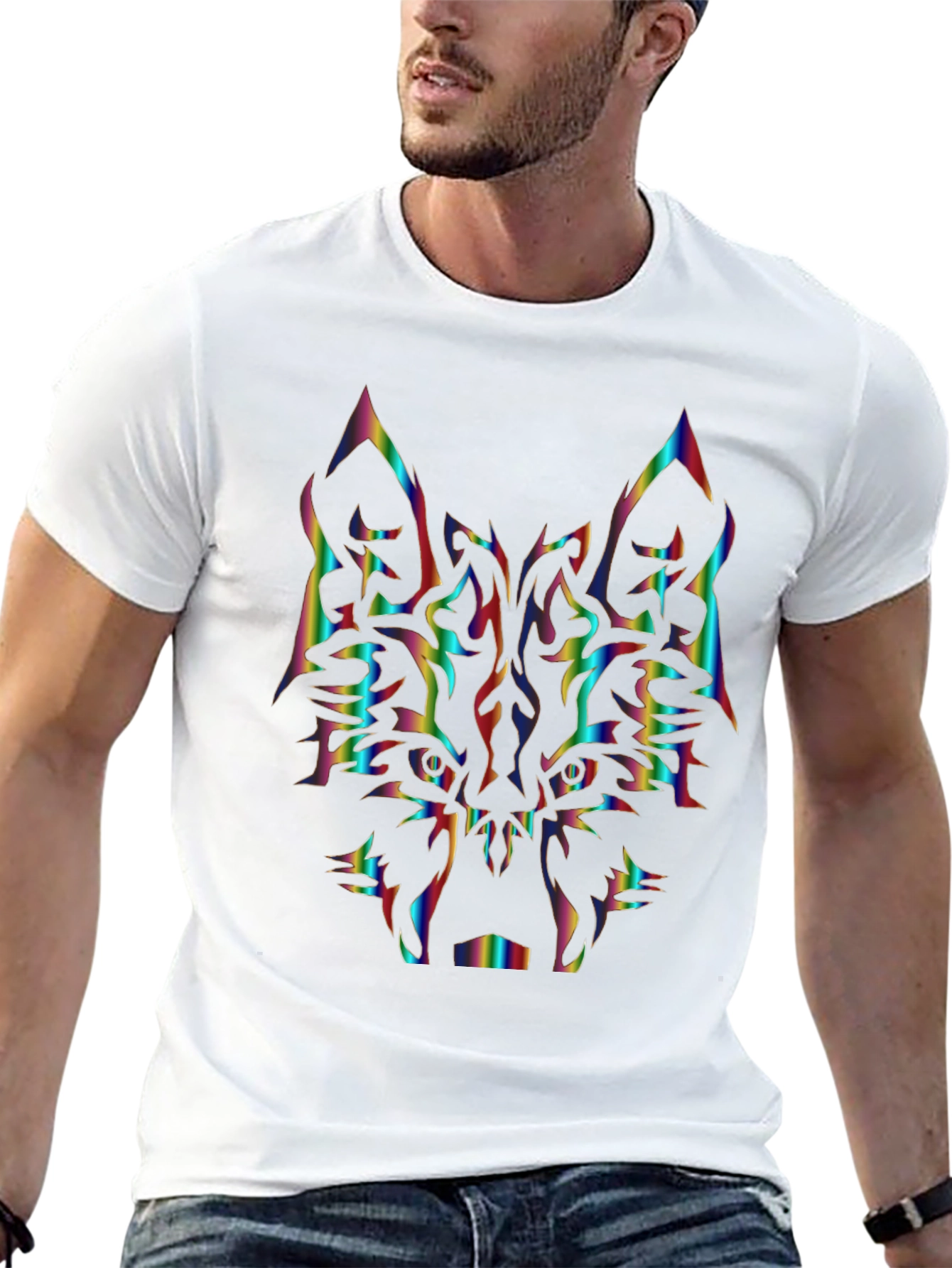 Rainbow Wolf Graphic Black T-Shirt