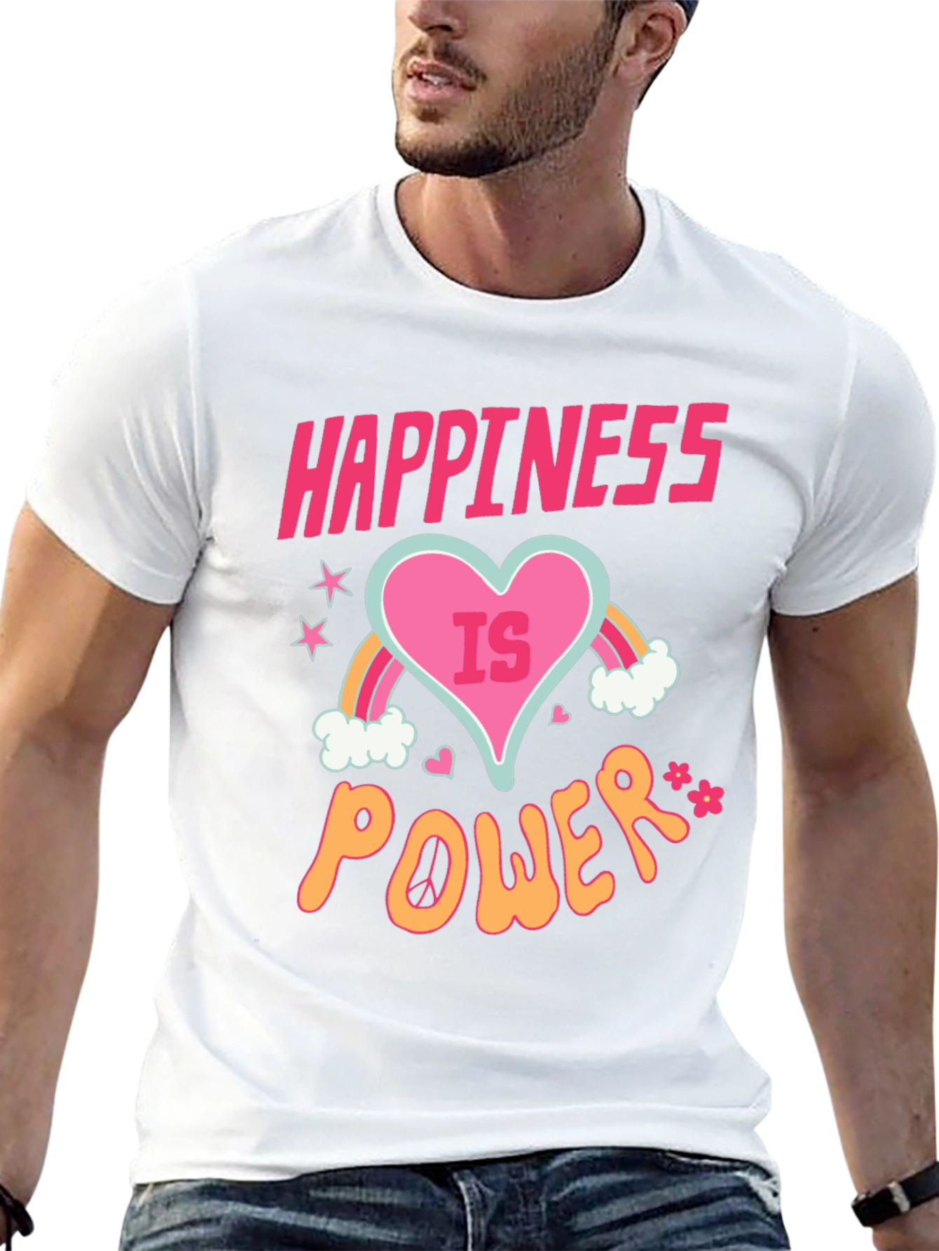 Happiness is Power Black Graphic T-Shirt