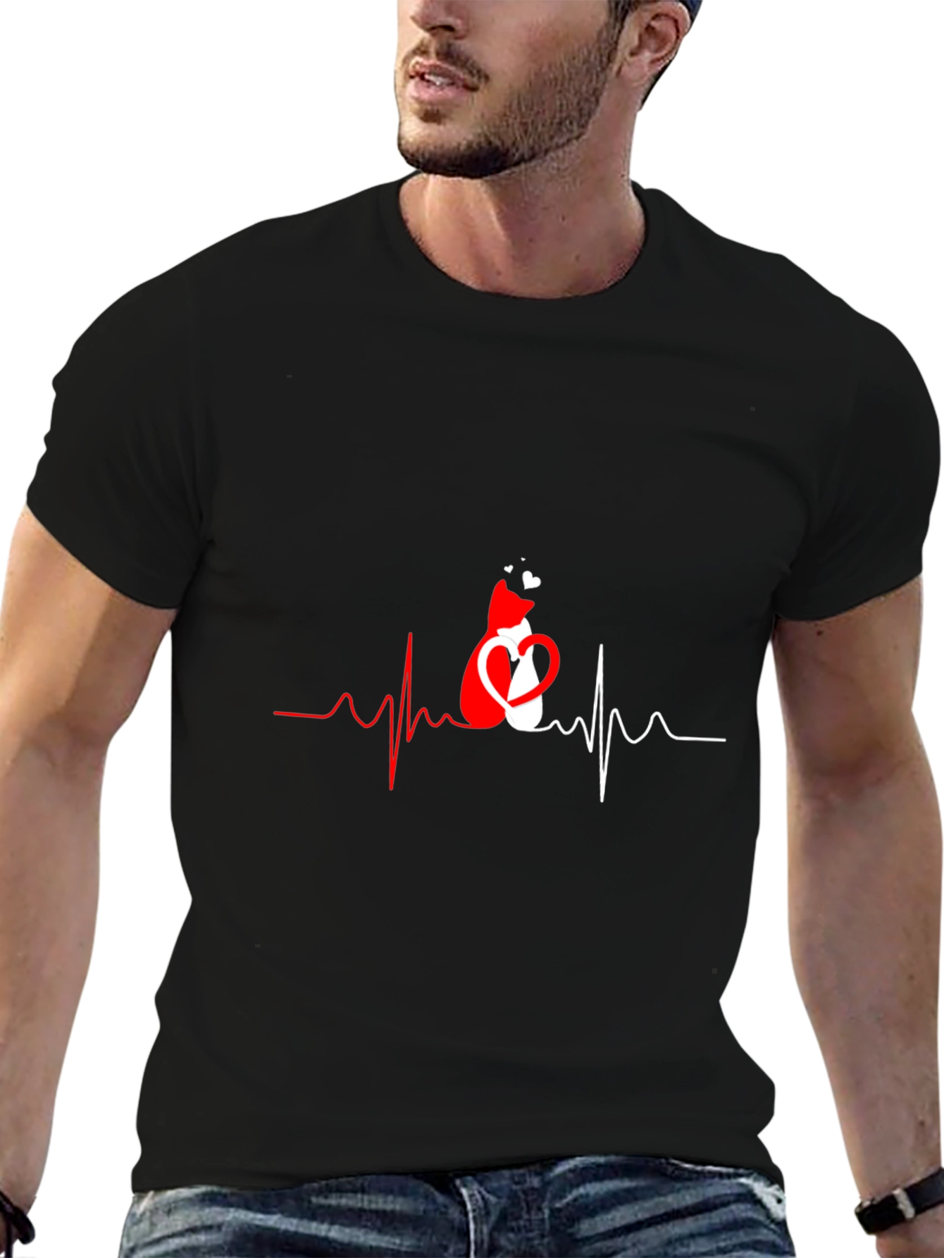 Cat Heartbeat Graphic T-Shirt - Love Cats!