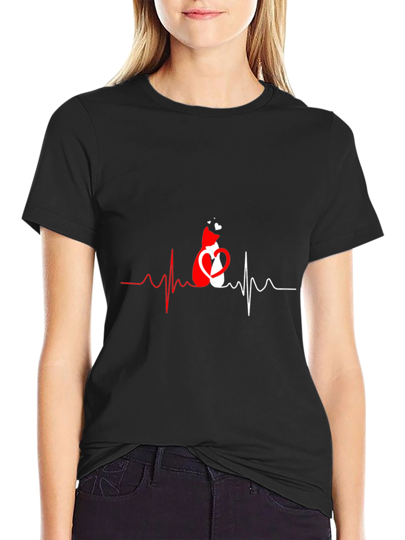 Cat Heartbeat Graphic T-Shirt - Love Cats!