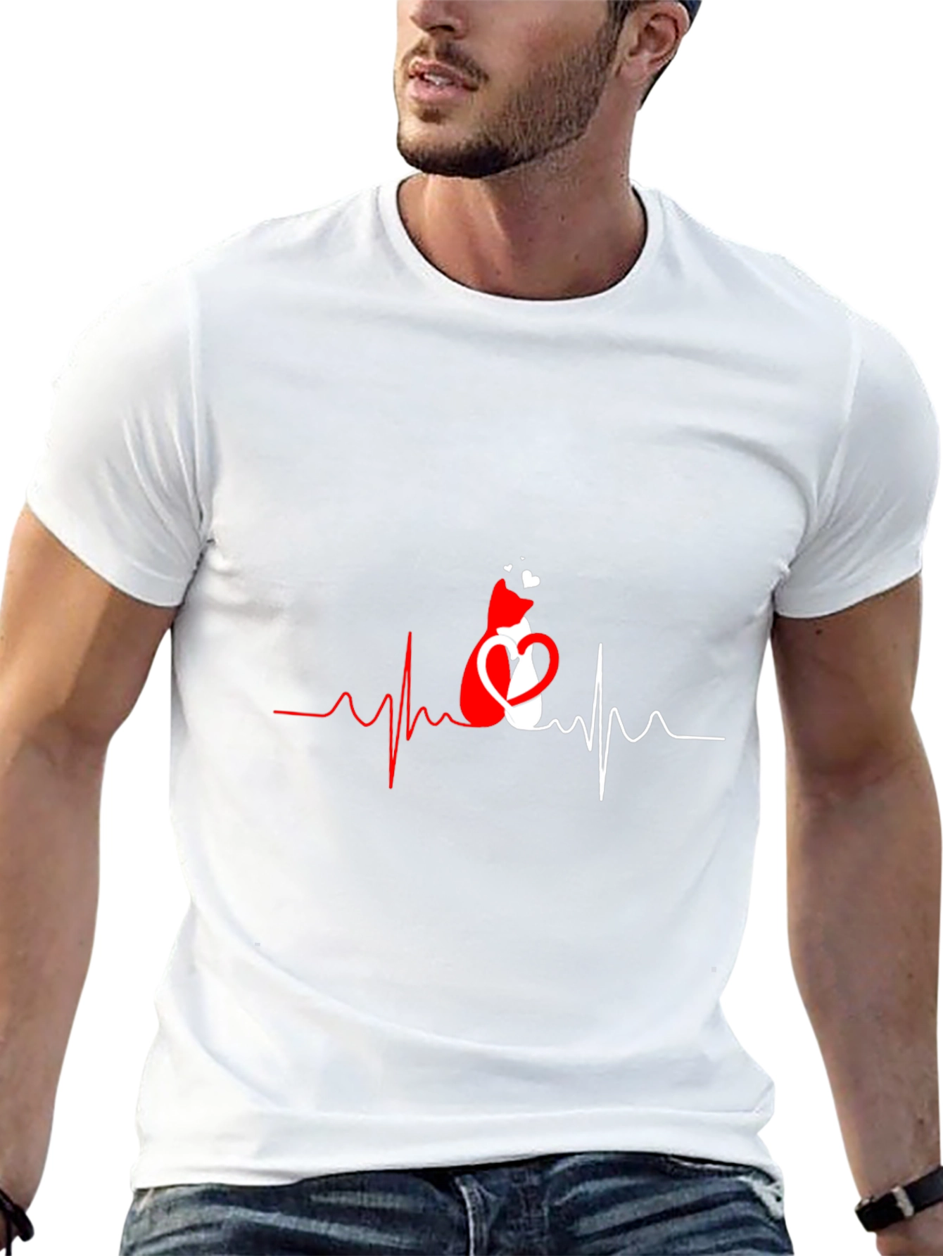 Cat Heartbeat Graphic T-Shirt - Love Cats!