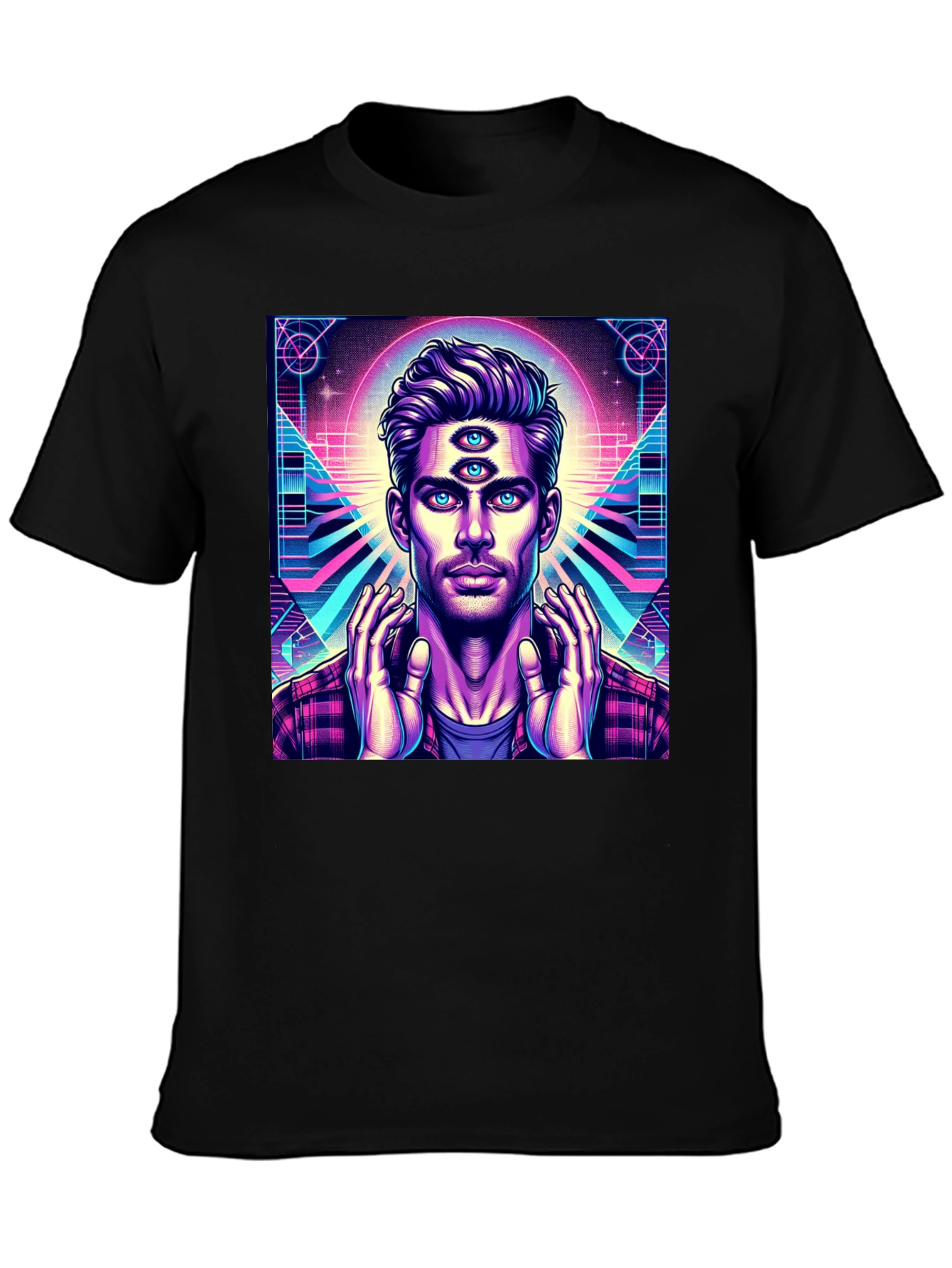 Third Eye Man Graphic Tee - Black Cotton Shirt