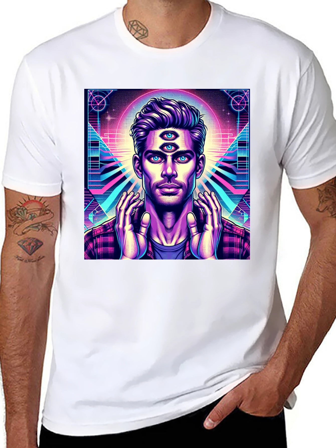 Third Eye Man Graphic Tee - Black Cotton Shirt
