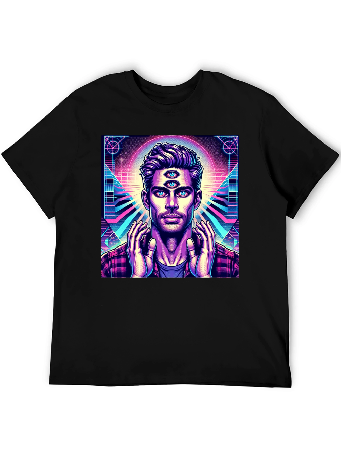 Third Eye Man Graphic Tee - Black Cotton Shirt