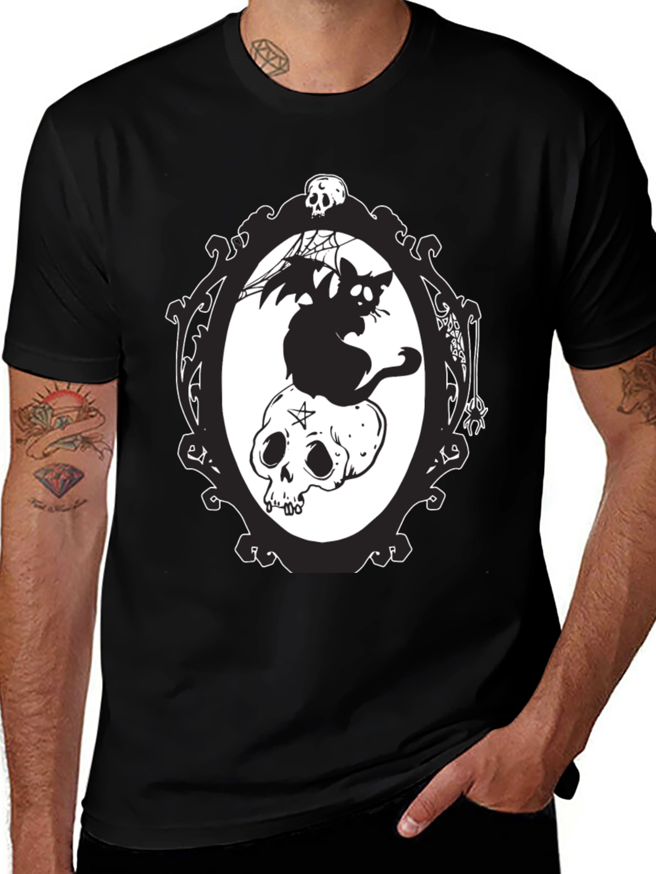 Gothic Cat & Skull T-Shirt