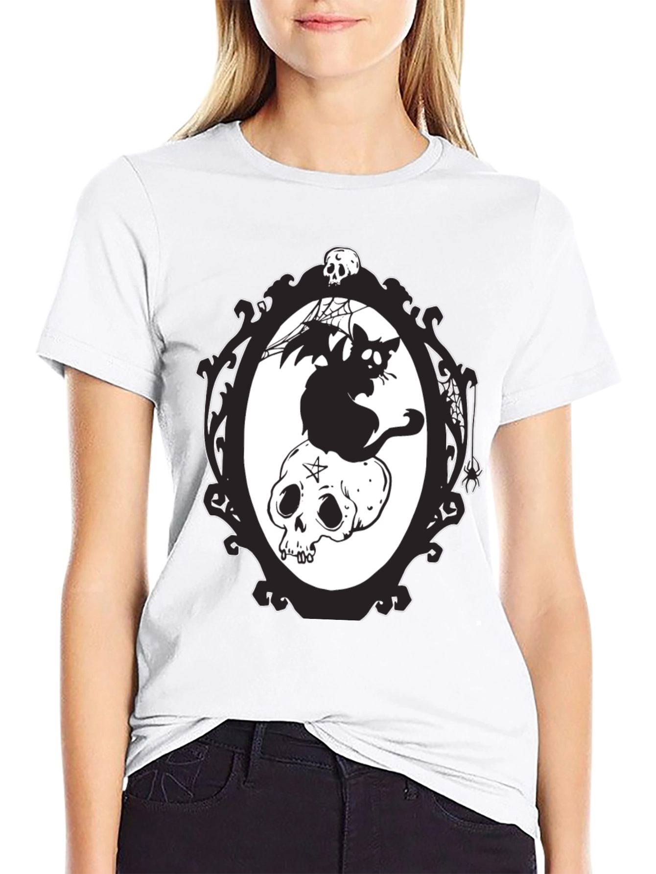 Gothic Cat & Skull T-Shirt