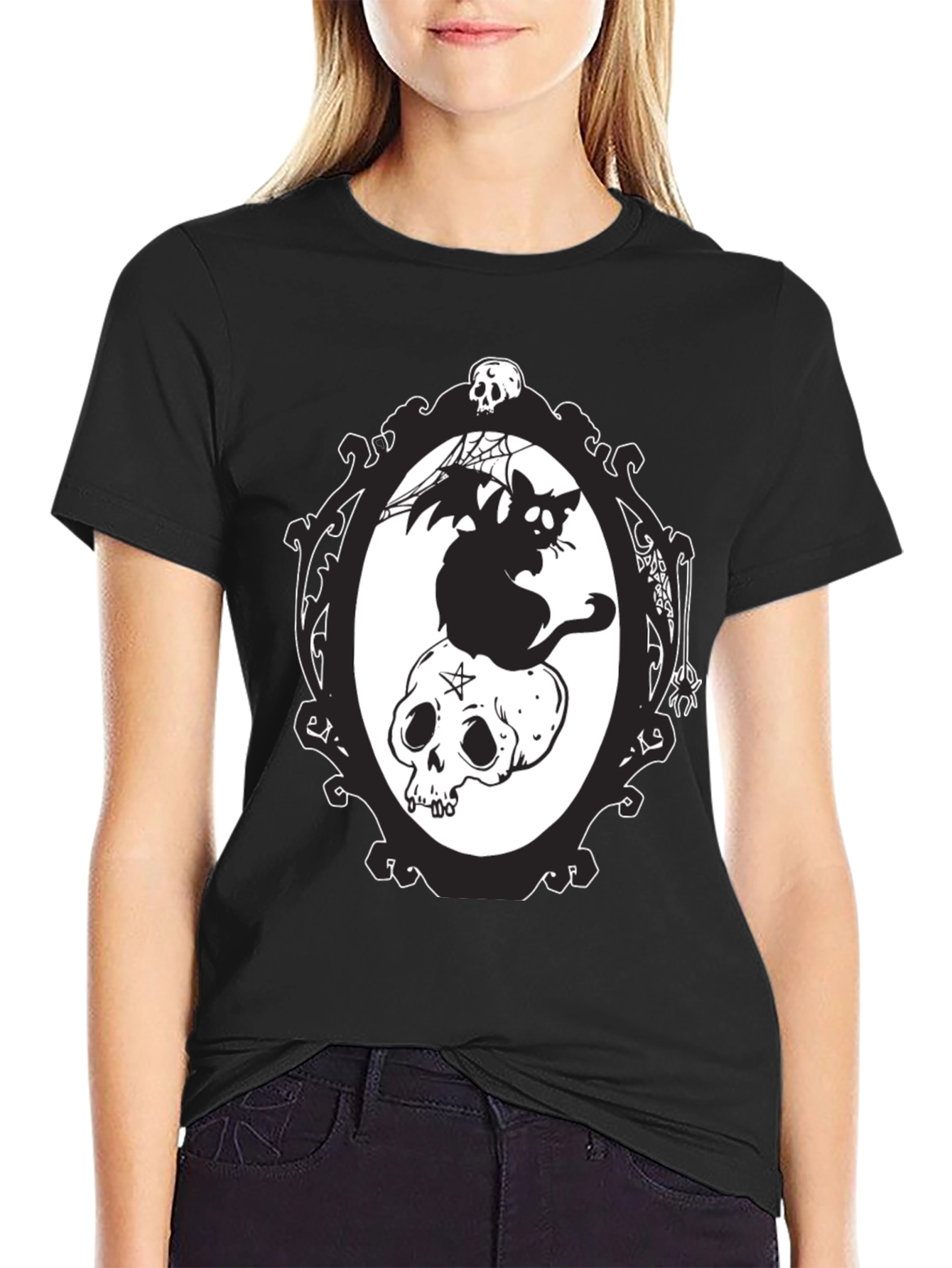 Gothic Cat & Skull T-Shirt