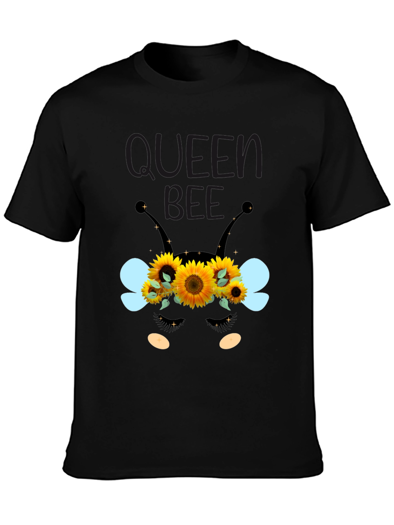 Queen Bee Sunflower Graphic Tee - Black Unisex T-Shirt