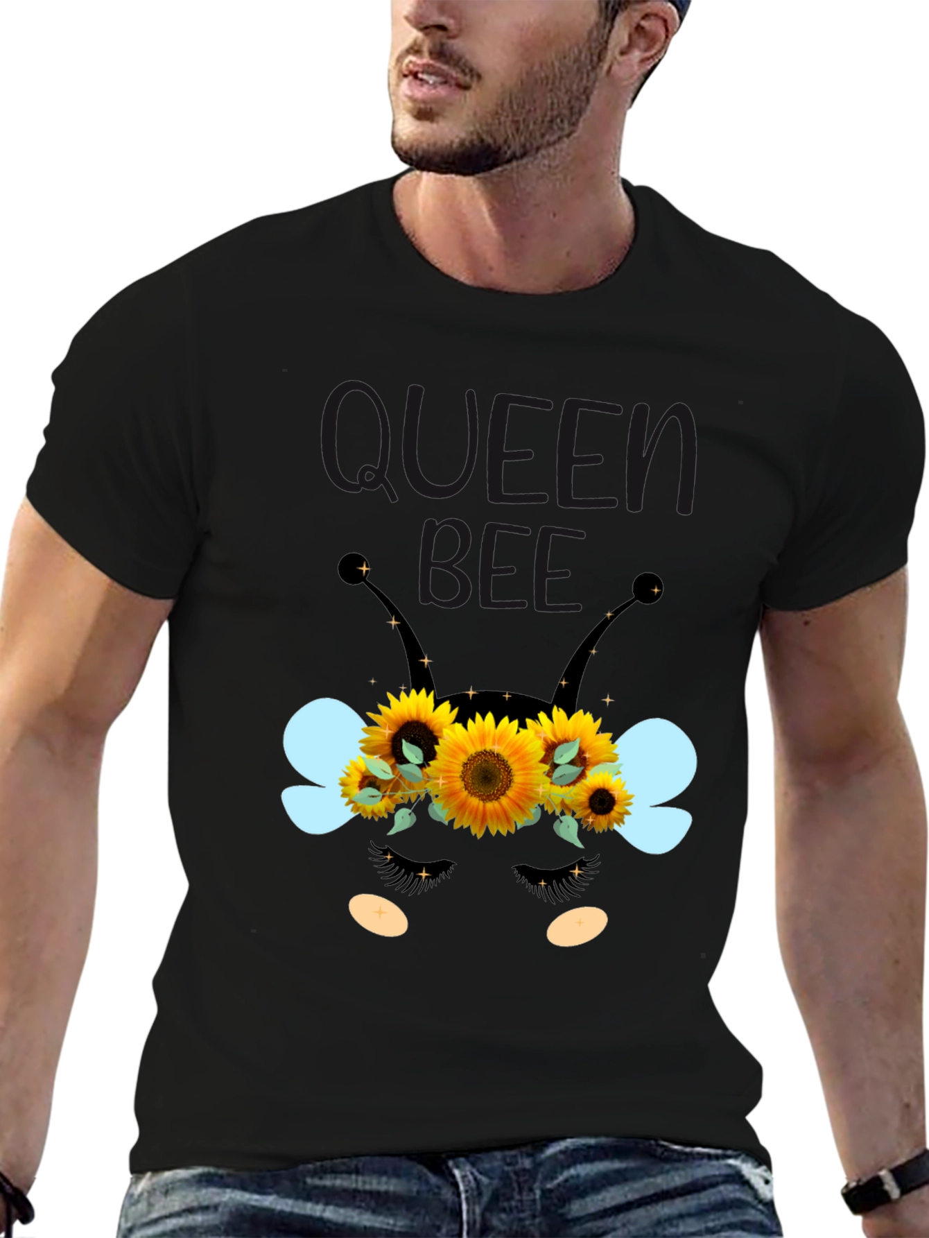 Queen Bee Sunflower Graphic Tee - Black Unisex T-Shirt