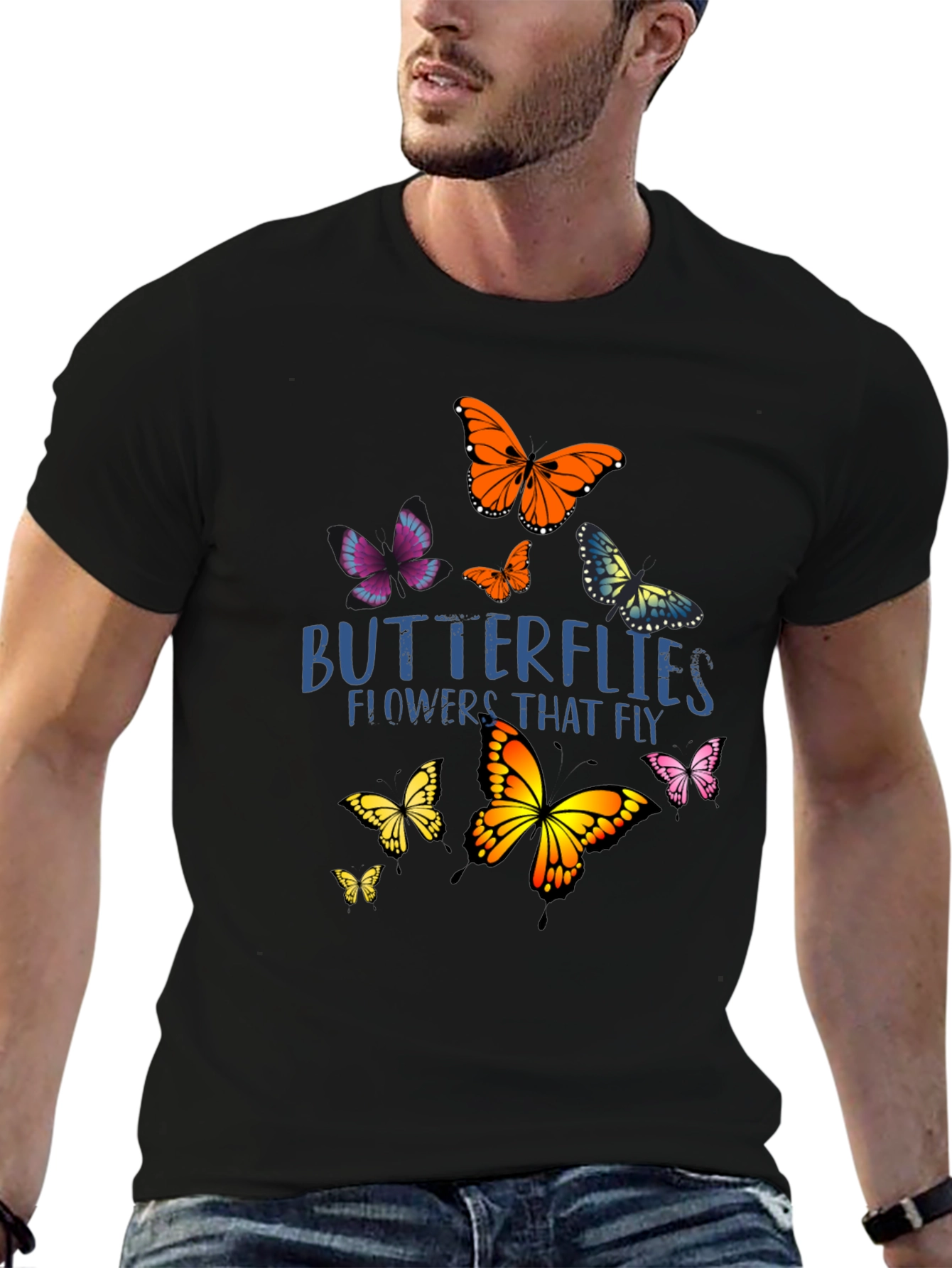 Butterfly Graphic Print Black T-Shirt