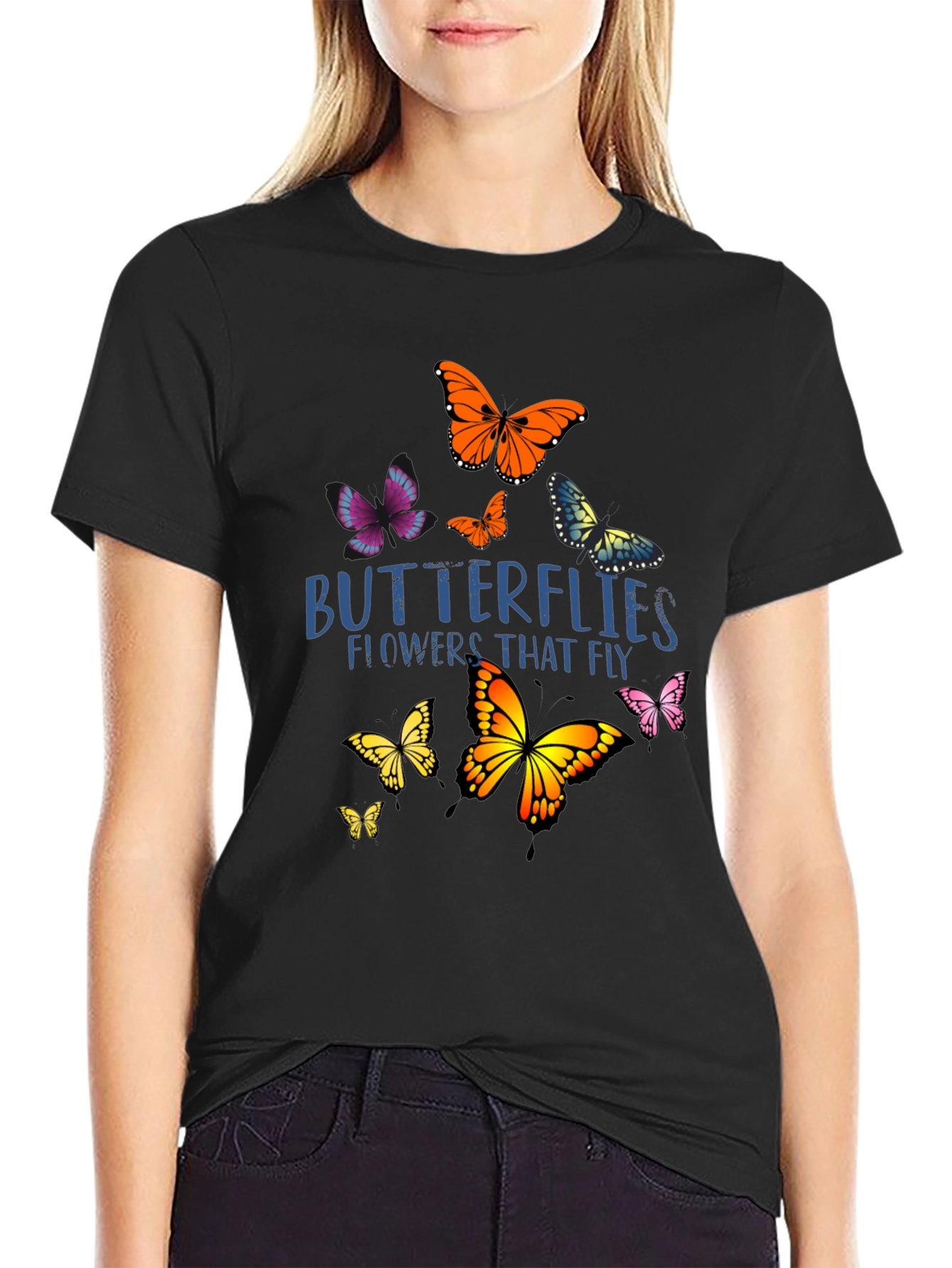 Butterfly Graphic Print Black T-Shirt