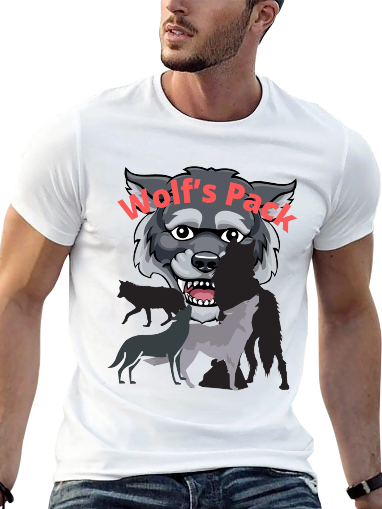 Wolfs Pack Graphic Tee - Black Cotton T-Shirt