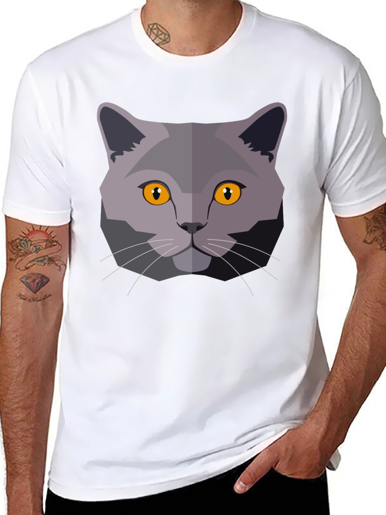 Cat Head Graphic T-Shirt - Modern Geometric Design