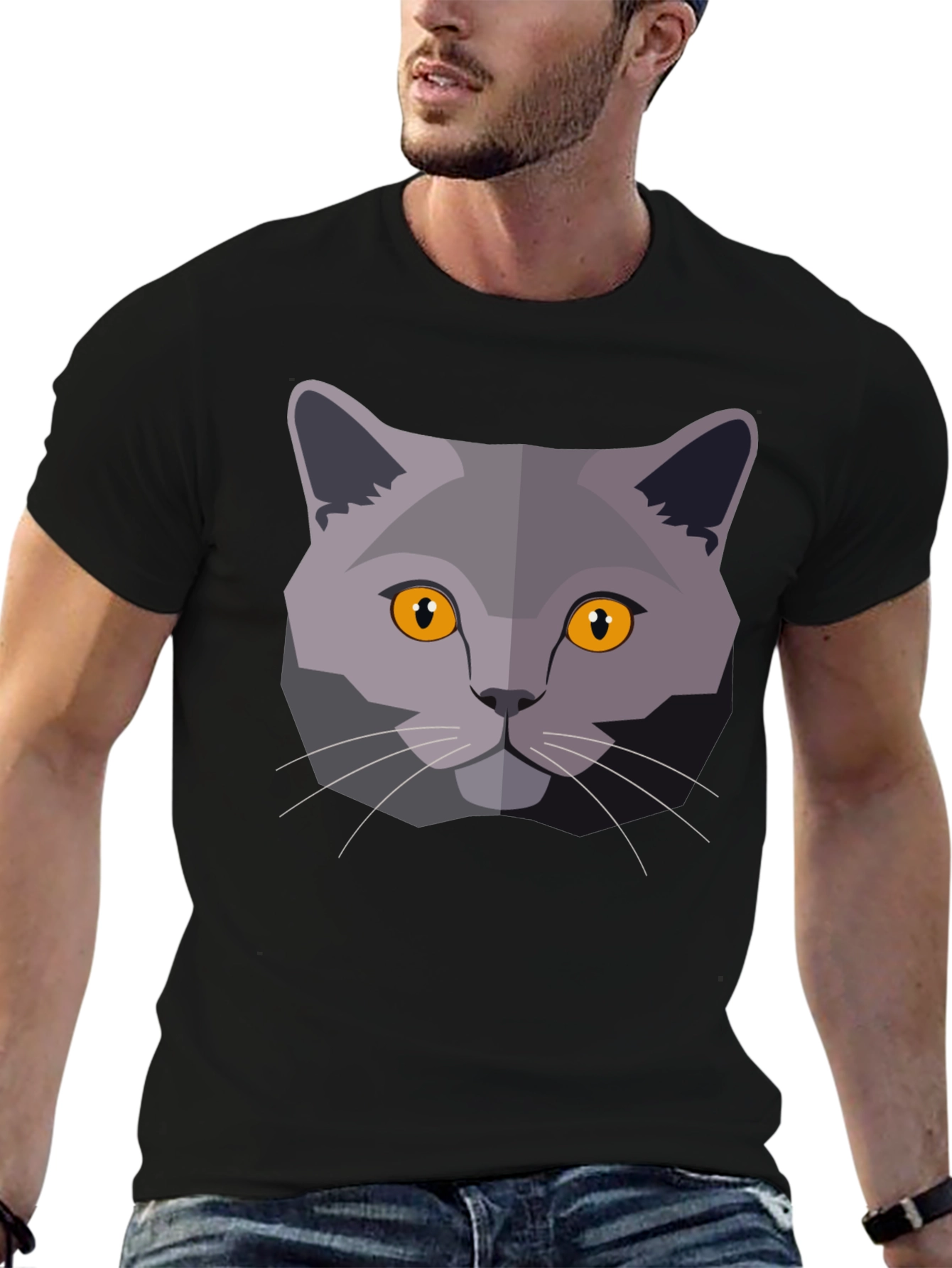 Cat Head Graphic T-Shirt - Modern Geometric Design