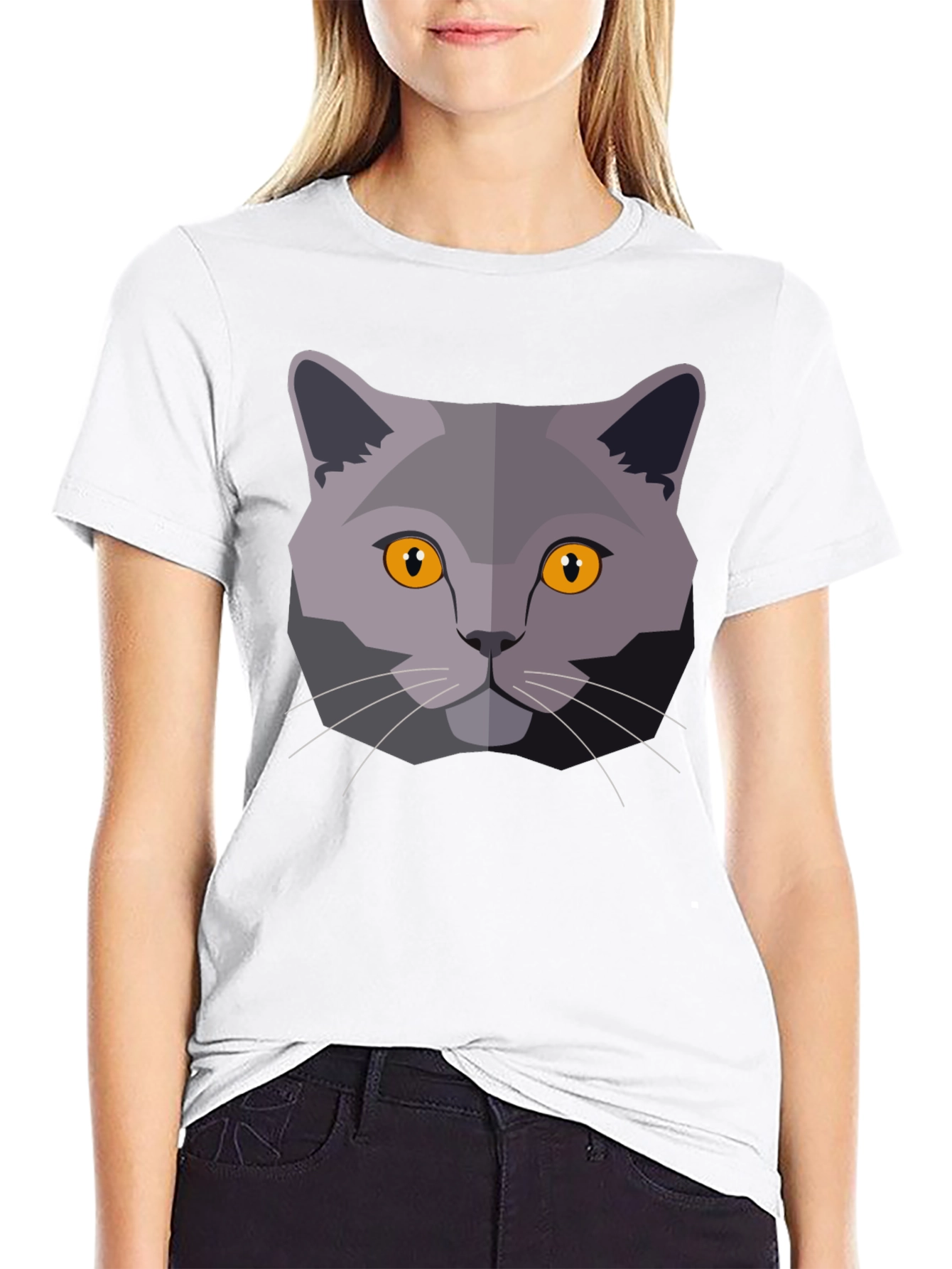Cat Head Graphic T-Shirt - Modern Geometric Design