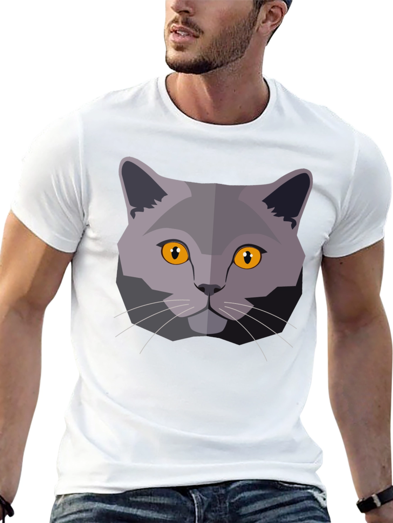 Cat Head Graphic T-Shirt - Modern Geometric Design